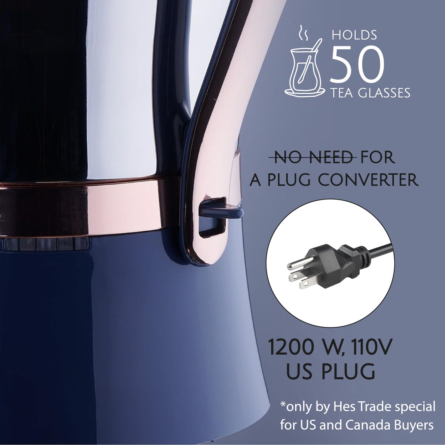 Korkmaz Hanedan A843-04 Stainless Steel Samovar, Upper Pot 1.3 L (43.9 Oz), Bottom Pot 3.5 L(118.3 Oz) Electric Turkish Tea Maker Set, Double Pots Tea Machine, Inox, Rosegold, 110 V US Plug, 5.1-Quart