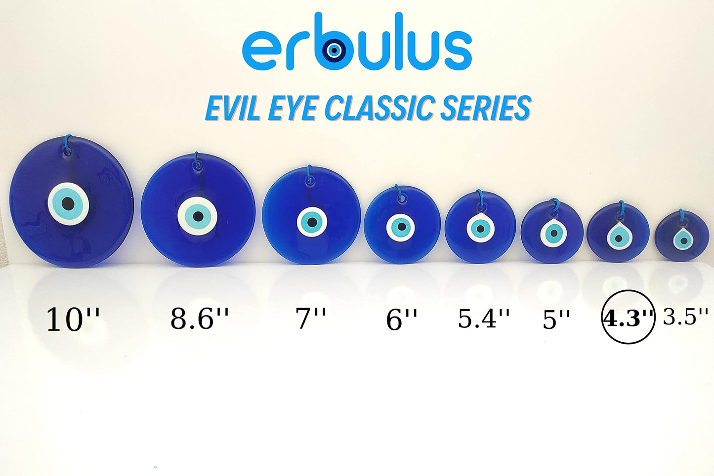Erbulus 4.3" Glass Blue Evil Eye Wall Hanging Ornament - Turkish Handmade Nazar Amulet - Home Protection Charm - Wall Decor in a Box