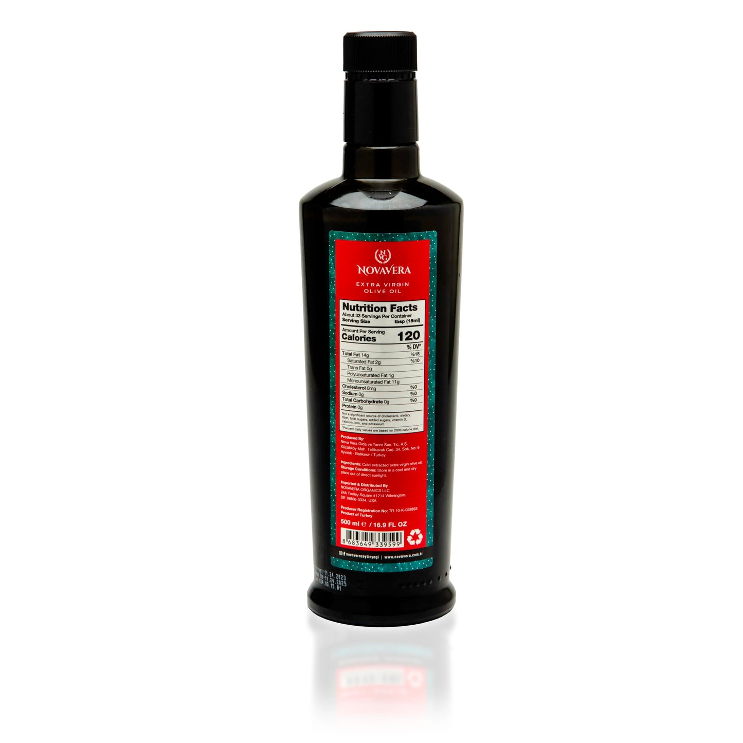 NVG NOVAVERA Ayvalik High Polyphenol Rich Olive Oill, Delicate & Fruity With Fresh Notes of Green Apple, Evoo World Ranking Top 5, Low Acidity, Early Harvest, Cold Pressed, 16.9 oz