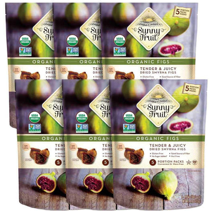 Sunny Fruit Soft Organic Turkish Dried Figs - 6 Bags (30 Individual Portion Packs) | Healthy, Convenient Snack Packs | ORGANIC, NON-GMO, VEGAN, HALAL, KOSHER, NO PRESERVATIVES, NO SUGAR ADDED