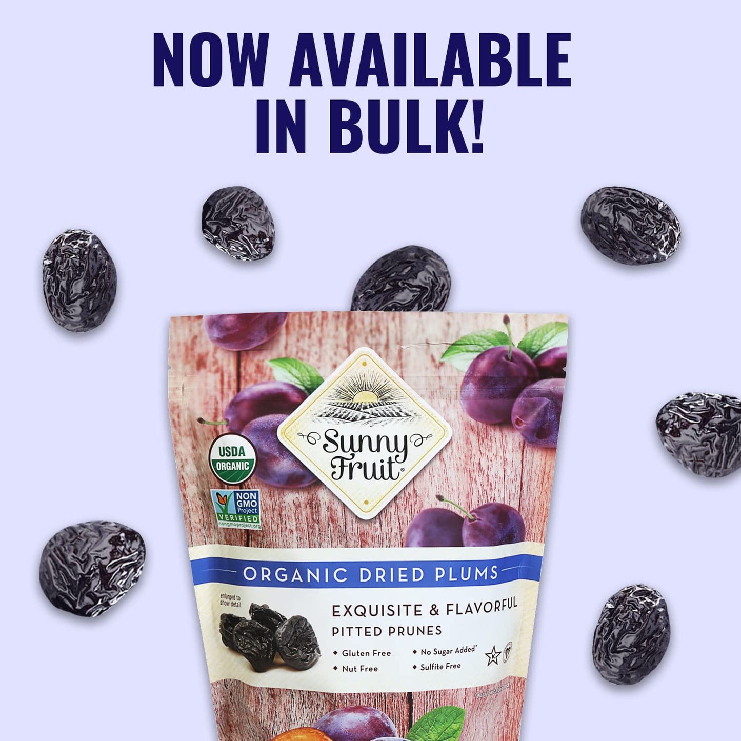 Sunny Fruit Soft Organic Prunes, 2.5 Pound Bulk Bag | Healthy, Sweet Dried Plums | ORGANIC, NON-GMO, VEGAN, HALAL, KOSHER, NO PRESERVATIVES, NO SUGAR ADDED
