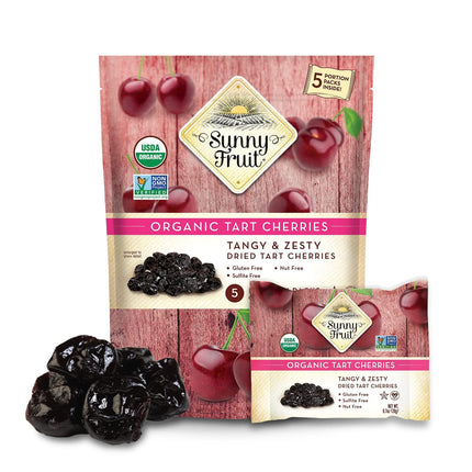 Sunny Fruit Soft Organic Dried Tart Cherries - 6 Bags (30 Individual Portion Packs) | Healthy, Convenient Snack Packs | ORGANIC, NON-GMO, VEGAN, HALAL, KOSHER, NO PRESERVATIVES