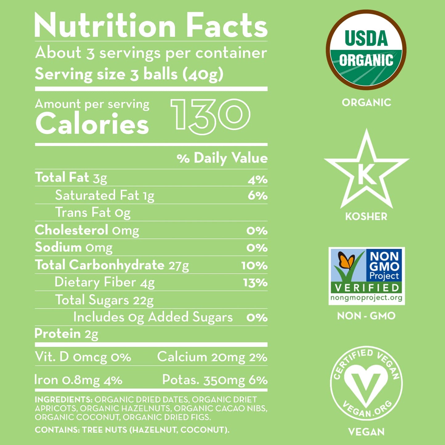 Sunny Fruit 100% RAW Fruit & Nut Snacks, Apricot, Cacao Nibs & Hazelnut, 6-Pack (9 Balls Per Bag) | Healthy, Convenient, On-the-Go Energy Balls | ORGANIC, VEGAN, GLUTEN-FREE, KOSHER, NO ADDED SUGAR