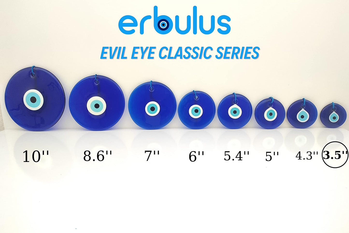 Erbulus 3.5" Glass Blue Evil Eye Wall Hanging Ornament - Evil Eye Decor - Turkish Handmade Nazar Amulet - Home Protection Charm - Evil Eye Wall Decor Amulet in a Box