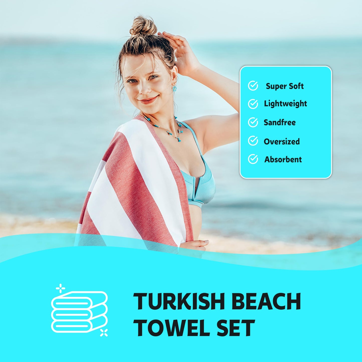 HAVLULAND 4-Pack Turkish Beach Towels – Oversized, Quick-Dry & Sand-Free | Lightweight, Absorbent Bath Towels for Travel, Pool, Vacation & Beach | 40” x 72” Bulk Set