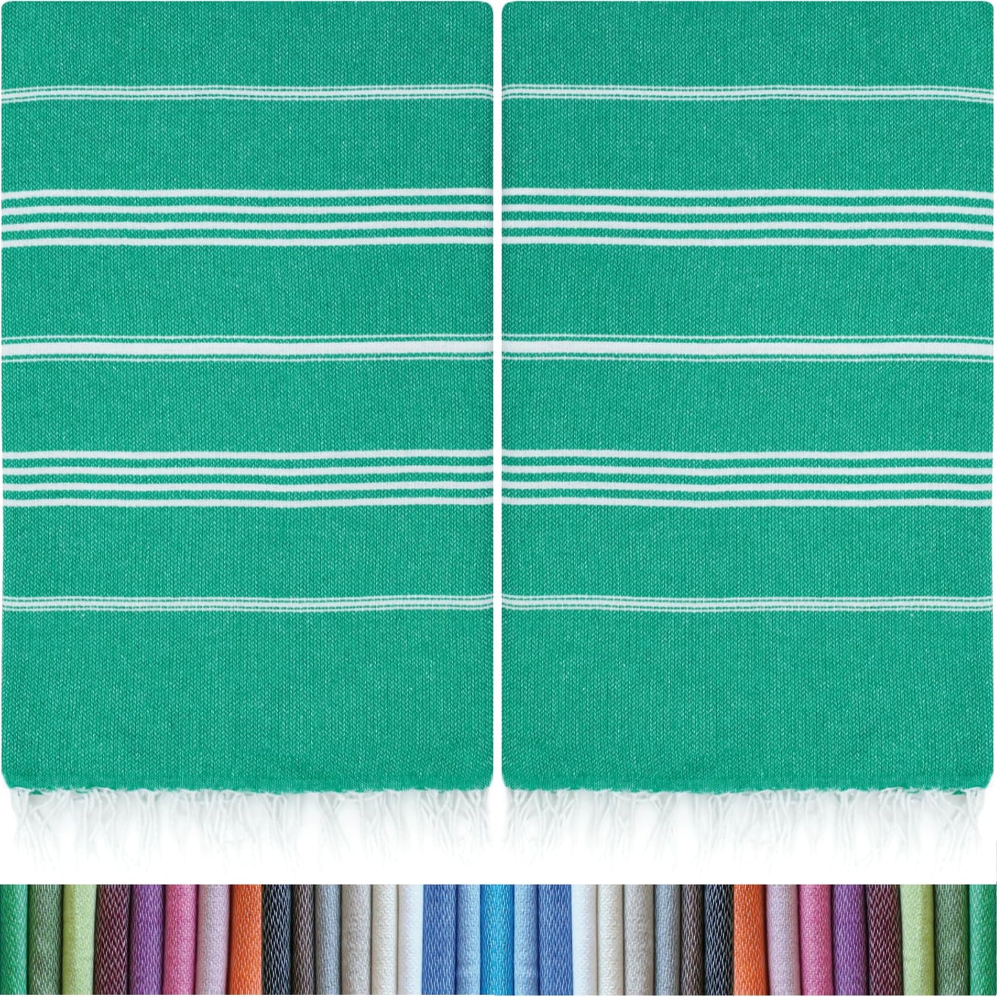 HAVLULAND |Pack of 2| Turkish Beach Towels Oversized 39x71, 100% Turkish Cotton Sand Free Quick Dry Absorbent Towel Travel Blanket for Adults Beach Gift Beach Essentials - Green