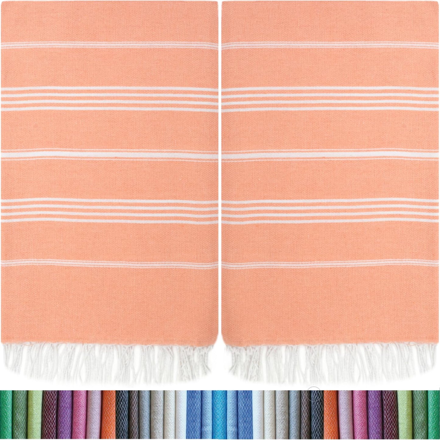 HAVLULAND |Pack of 2| Turkish Beach Towels Oversized 39x71, 100% Turkish Cotton Sand Free Quick Dry Absorbent Towel Travel Blanket for Adults Beach Gift Beach Essentials - Salmon