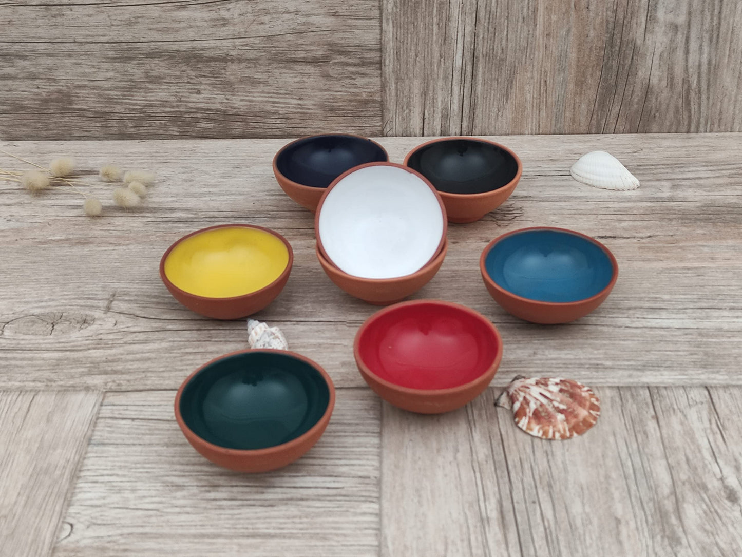 Ayennur Turkish Terracotta Pinch Charcuterie Ceramic Bowls Set of 8-3.15 Inch(8cm)-3.5 (oz),Dipping Sauce Dish Prep Condiments Small Tiny Bowls (Multi 6)