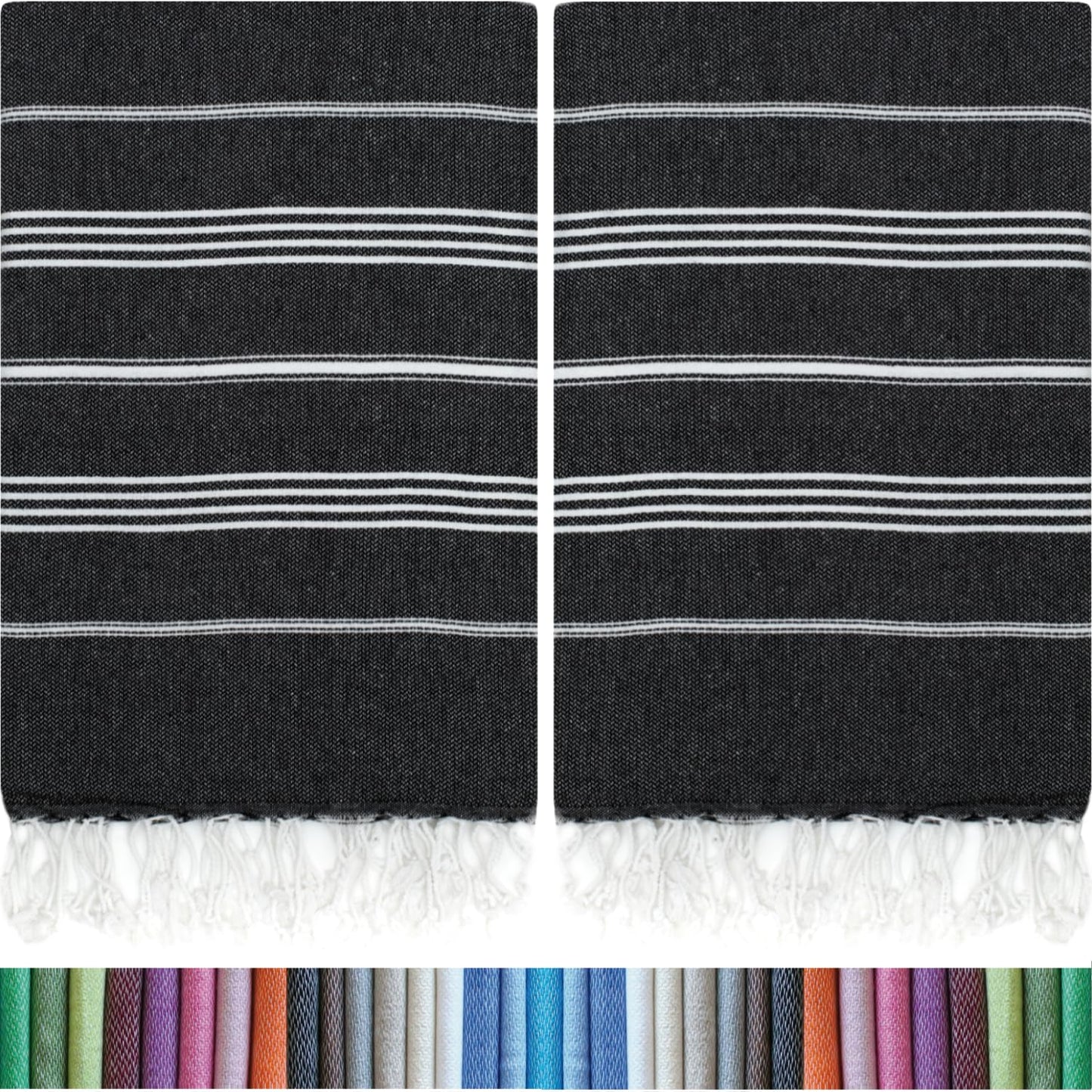 HAVLULAND |Pack of 2| Turkish Beach Towels Oversized 39x71, 100% Turkish Cotton Sand Free Quick Dry Absorbent Towel Travel Blanket for Adults Beach Gift Beach Essentials - Black