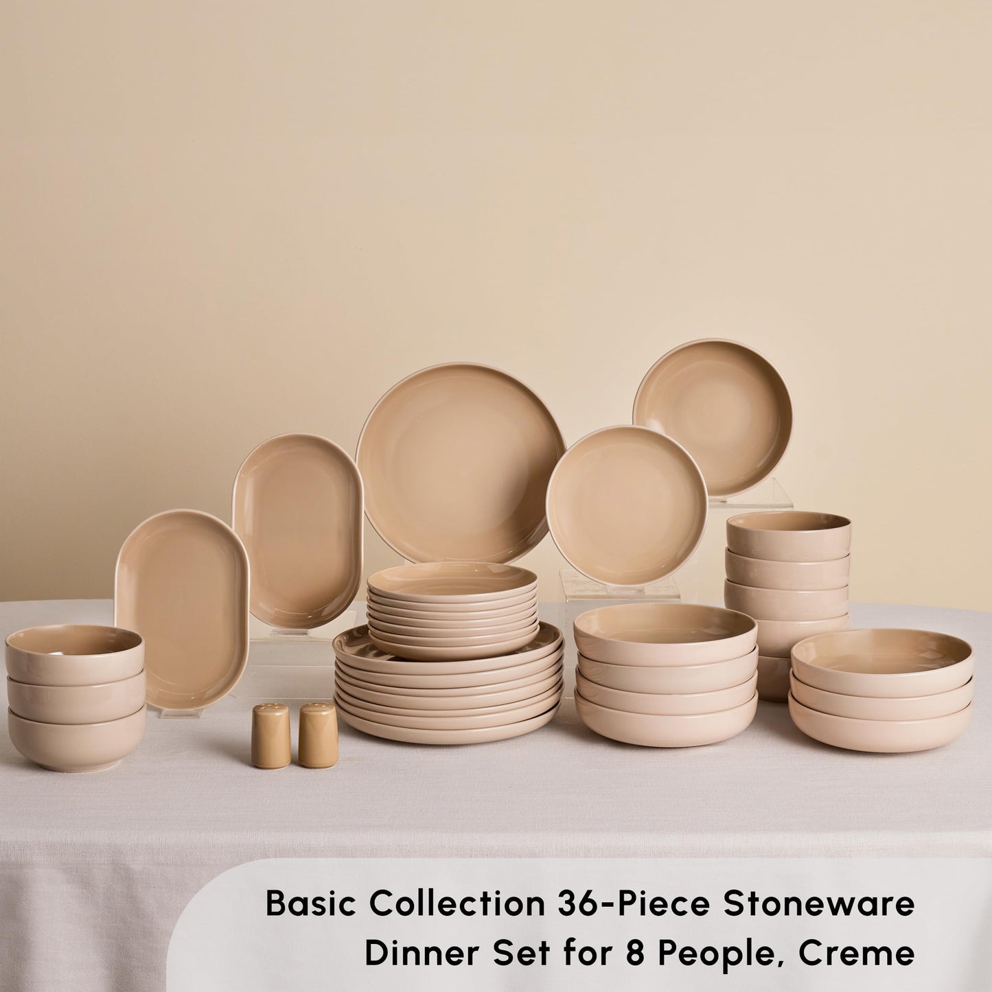 Karaca Terra Stoneware Dinnerware Sets for 8 People, Microwave & Dishwasher Safe Dinner Set, Soft Cream Color, Elegant & Durable Dinnerware Set, Plates and Bowls Sets with Platters & Shakers, 36-Piece