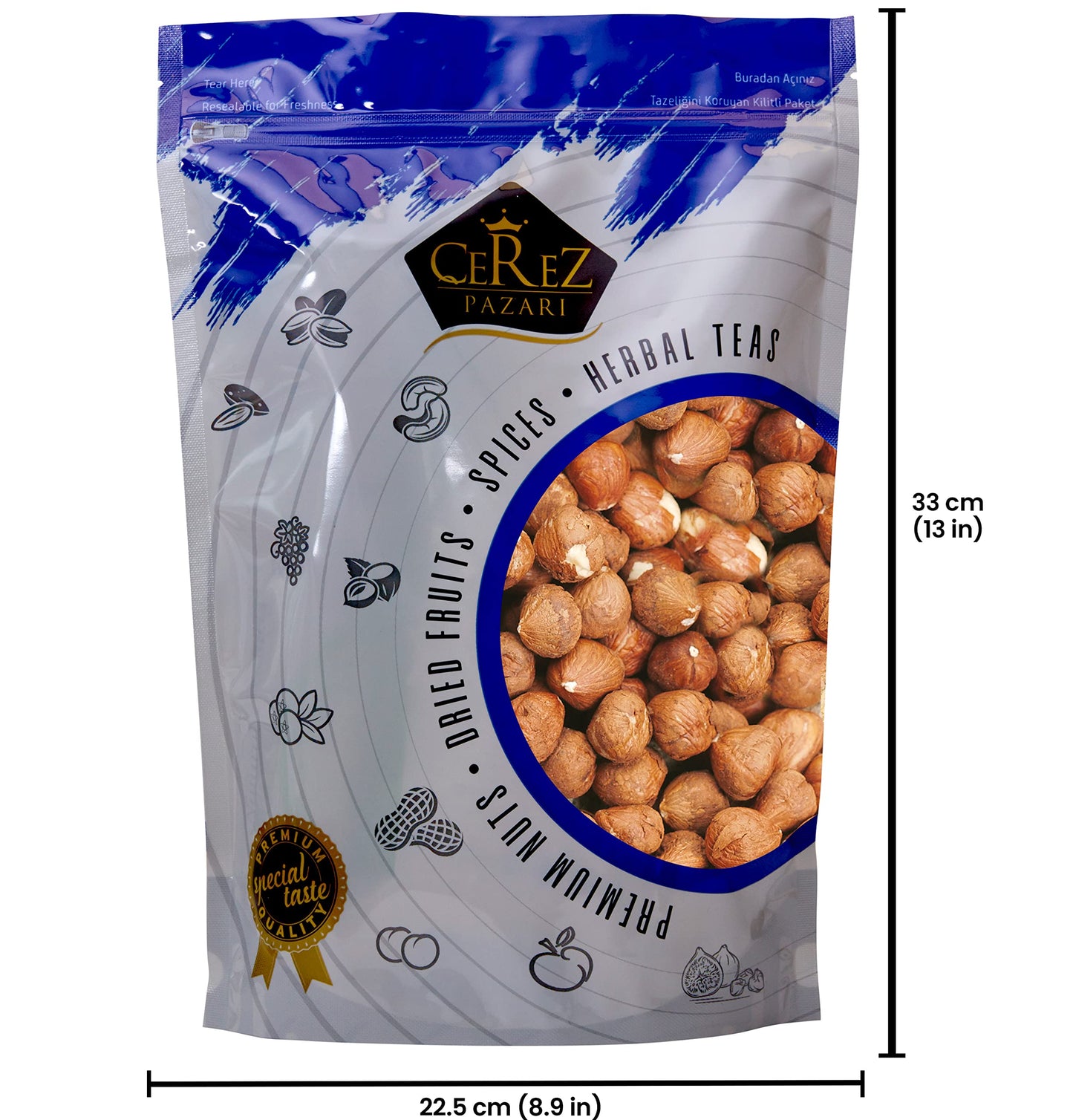 Cerez Pazari Turkish Raw Hazelnuts (Filberts), No Shell Natural Unsalted Hazelnuts, Healthy Keto Paleo Diet Snacks, Premium Quality, Gluten-Free, Vegan, Non-GMO, Resealable Bag, 2 lbs