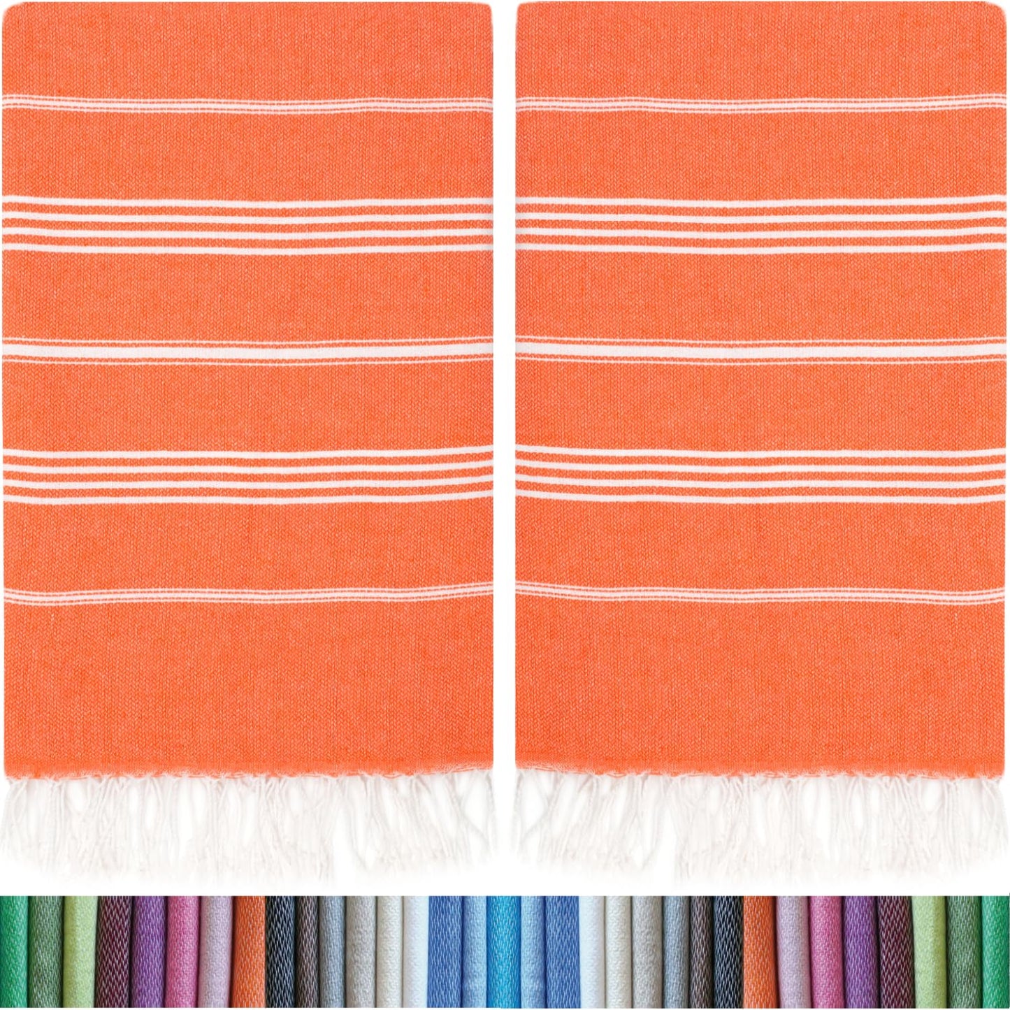 HAVLULAND |Pack of 2| Turkish Beach Towels Oversized 39x71, 100% Turkish Cotton Sand Free Quick Dry Absorbent Towel Travel Blanket for Adults Beach Gift Beach Essentials - Orange