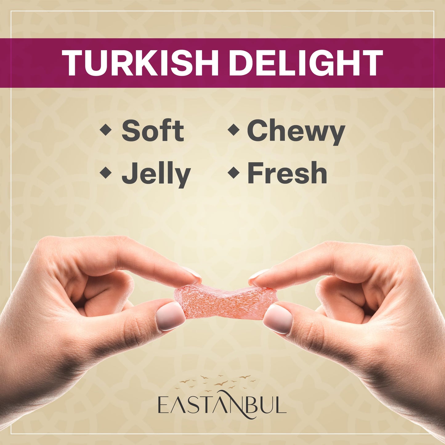 Eastanbul Turkish Delight Candy 21.2oz, 4 Flavors Pomegranate, Orange, Tart Cherry, & Lemon Turkish Delights Assorted, Foreign Candy of Turkish Lokum, Turkish Delight Plain, International Candy Box, Valentine's Day Gift