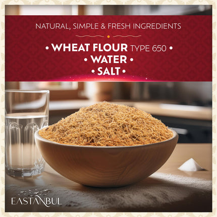 Eastanbul Baked & Shedded Kataifi for Milk Pudding, Crushed Kataifi, Shredded Fillo Dough, Katifi Pudding Kadaifi Sprinkles Katafi Topping, Kadayif Pastry Dough for Dubai Chocolate, 250g (8.8oz)