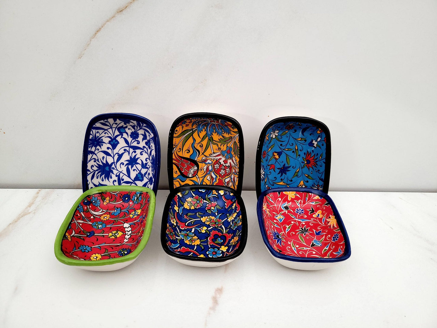 Ayennur Decorative Desing Turkish Ceramic Bowl Set of 6 - Handcrafted Multicolor Small Bowl (Multi 8)