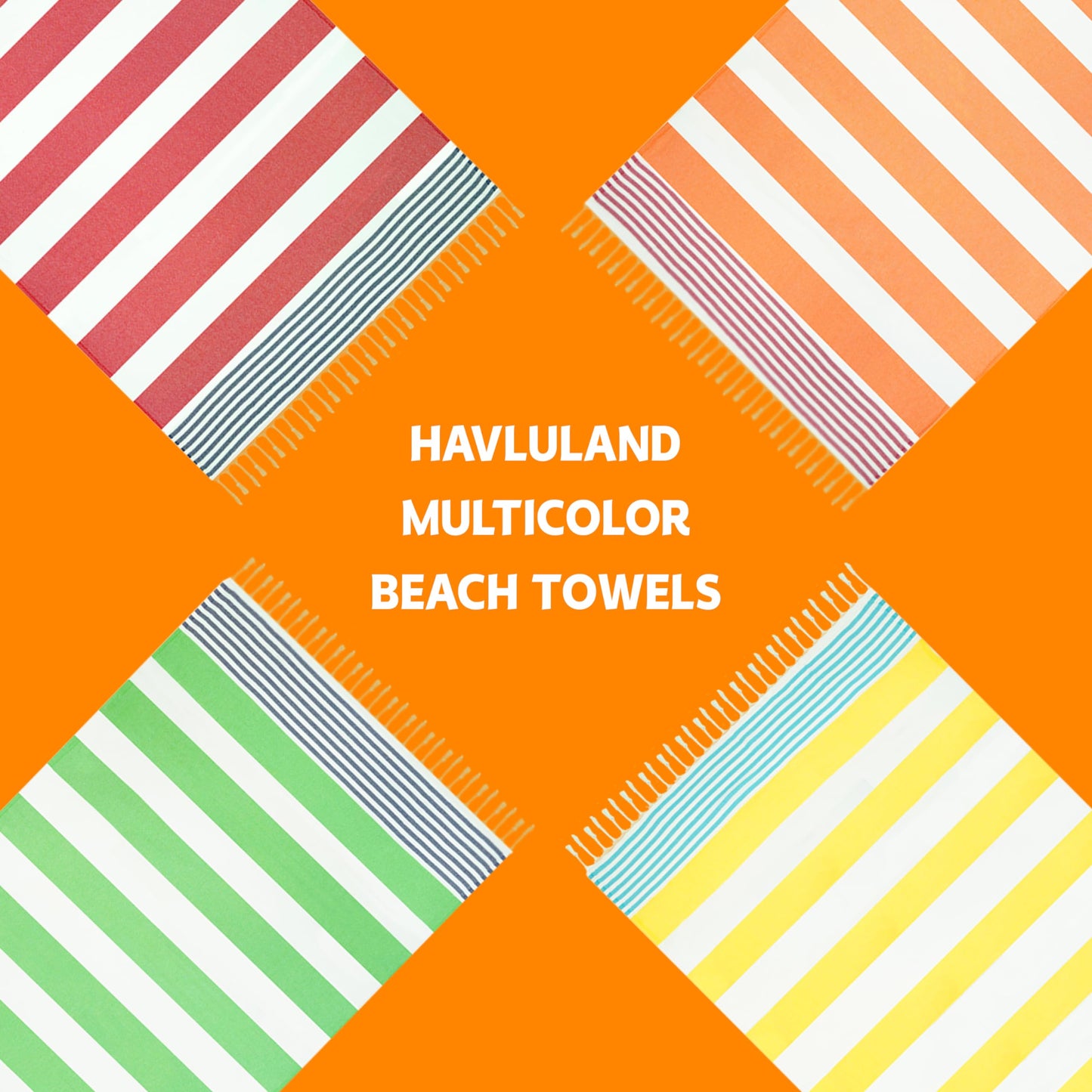 HAVLULAND 4-Pack Turkish Beach Towels – Oversized, Quick-Dry & Sand-Free | Lightweight, Absorbent Bath Towels for Travel, Pool, Vacation & Beach | 40” x 72” Bulk Set