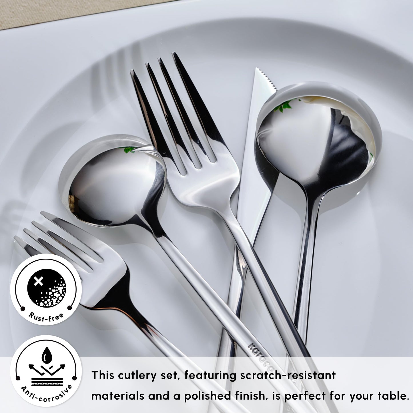 Karaca Orion 30-Piece Cutlery Set for 6 People - 18/10 Stainless Steel Set, Tableware Flatware Silverware Set with Knife Fork Spoon Set, Mixed & Luxury Cutlery Set, Platinum