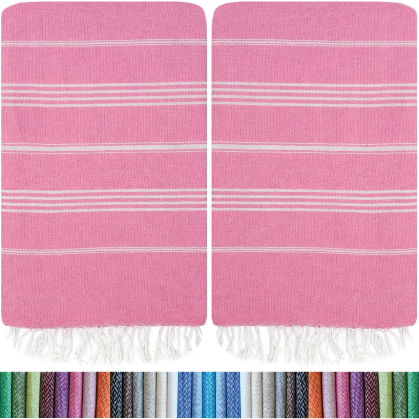 HAVLULAND |Pack of 2| Turkish Beach Towels Oversized 39x71, 100% Turkish Cotton Sand Free Quick Dry Absorbent Towel Travel Blanket for Adults Beach Gift Beach Essentials - Pink