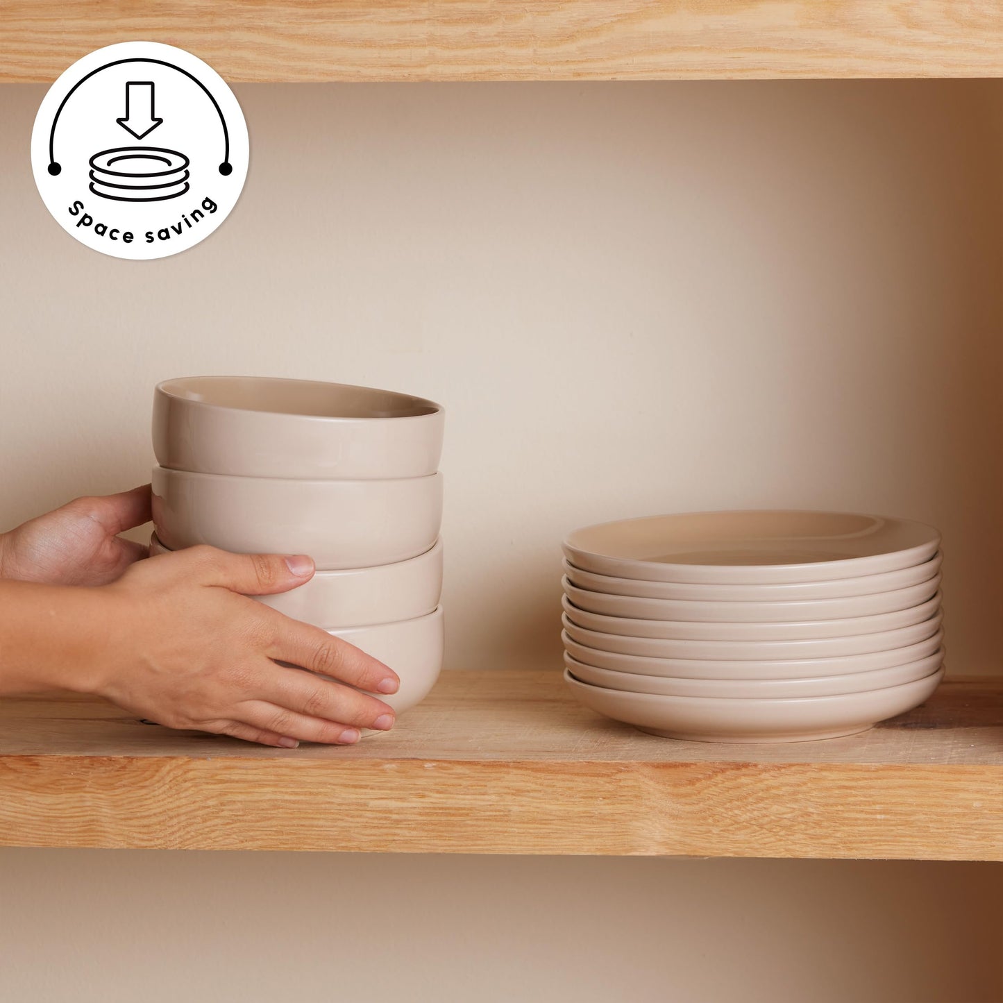 Karaca Terra Stoneware Dinnerware Sets for 8 People, Microwave & Dishwasher Safe Dinner Set, Soft Cream Color, Elegant & Durable Dinnerware Set, Plates and Bowls Sets with Platters & Shakers, 36-Piece