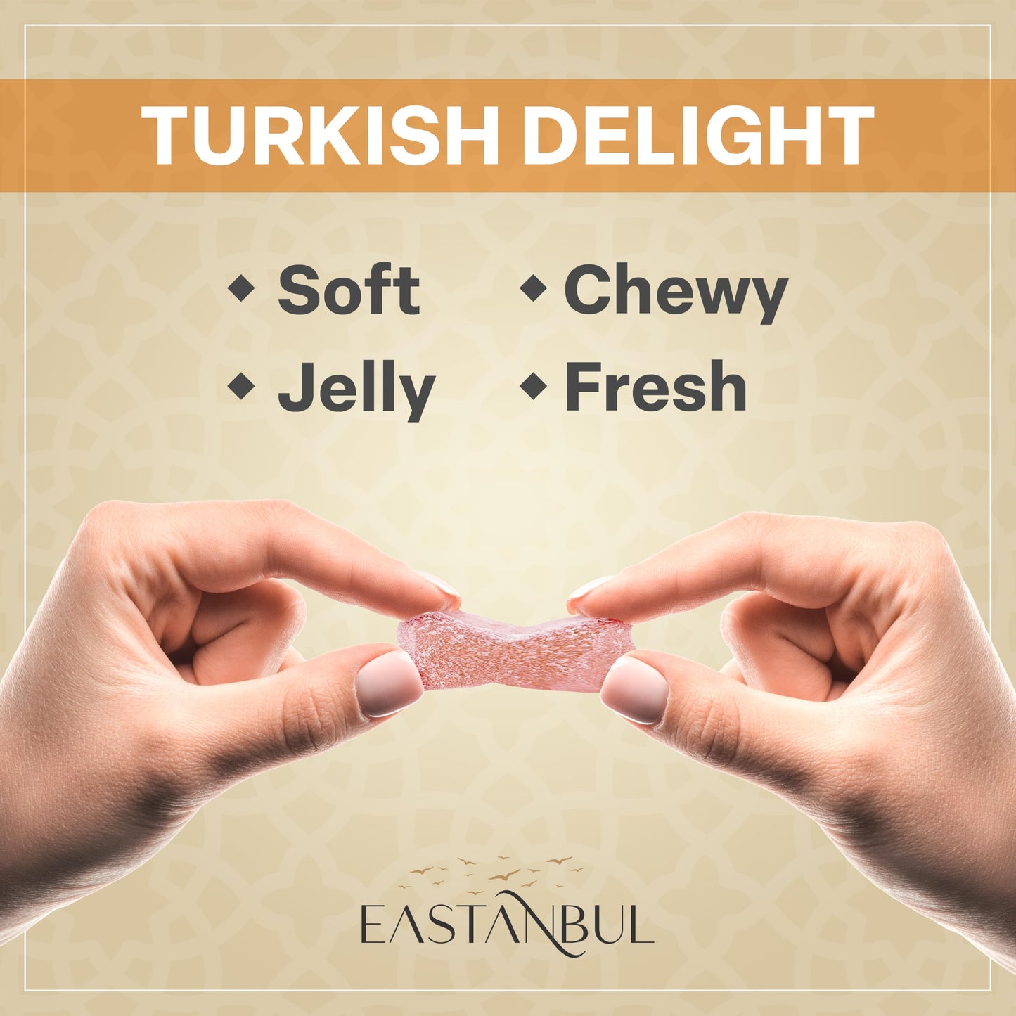 Eastanbul Turkish Delight, 10.5oz, Turkish Delights Candy Assorted, Rose, Orange, Apple, Mastic Flavor, International Candy, Lokum, Plain, Gluten Free, No Synthetic Ingredient, Vegan