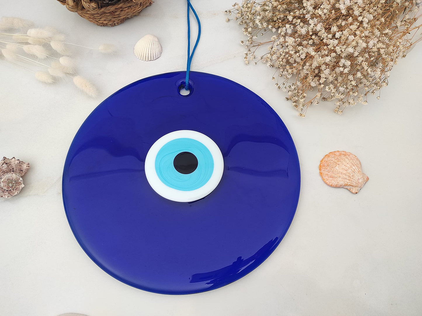 Erbulus 10" Glass Blue Evil Eye Wall Hanging Ornament - Evil Eye Decor - Turkish Handmade Nazar Amulet - Home Protection Charm - Evil Eye Wall Decor Amulet in a Box
