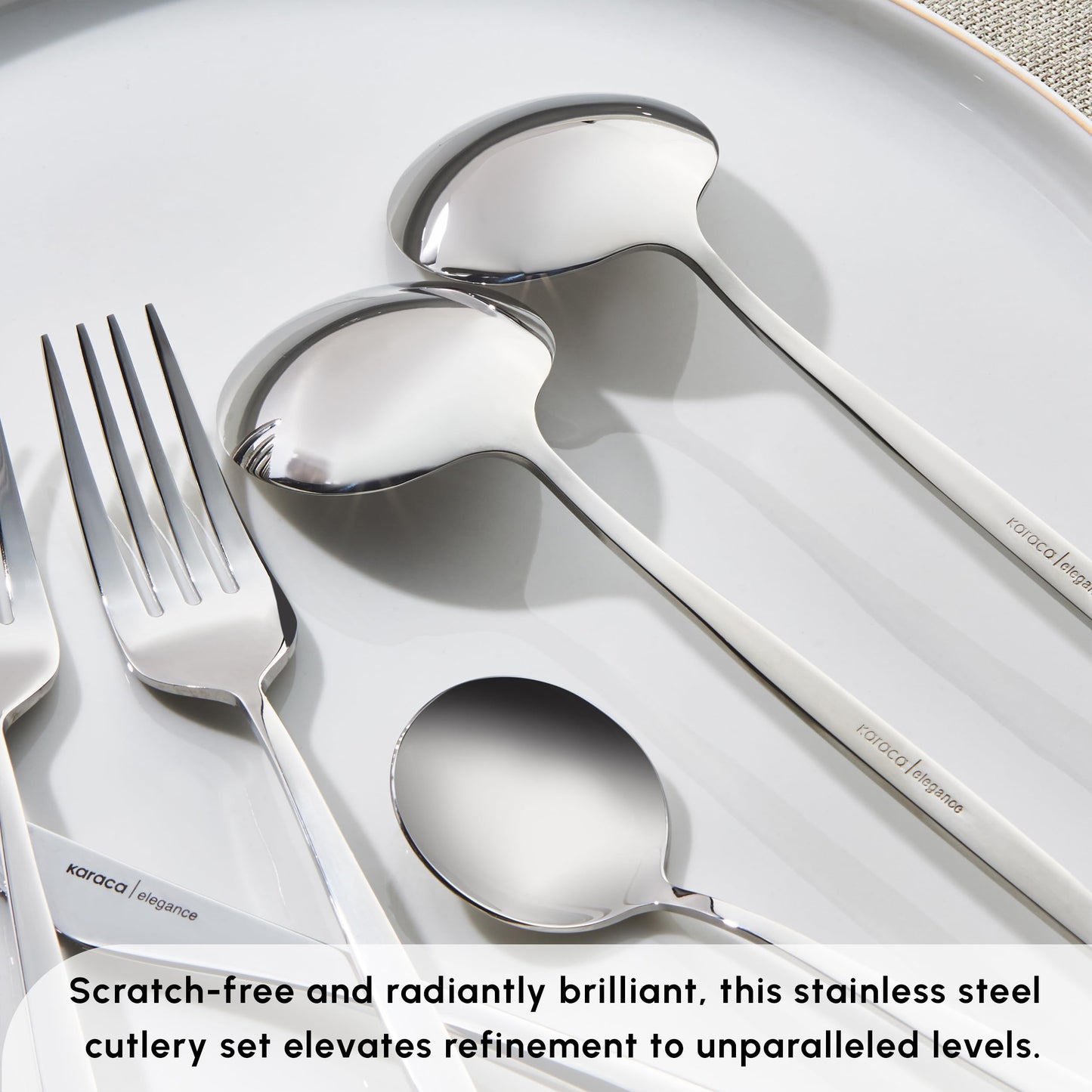 Karaca New Porto Elegance 60-Piece Cutlery Set for 12 People, Tablespoons, Table Forks, Premium Quality, Healthy and Hygienic, Modern Design, Stainless Steel Cutlery Set