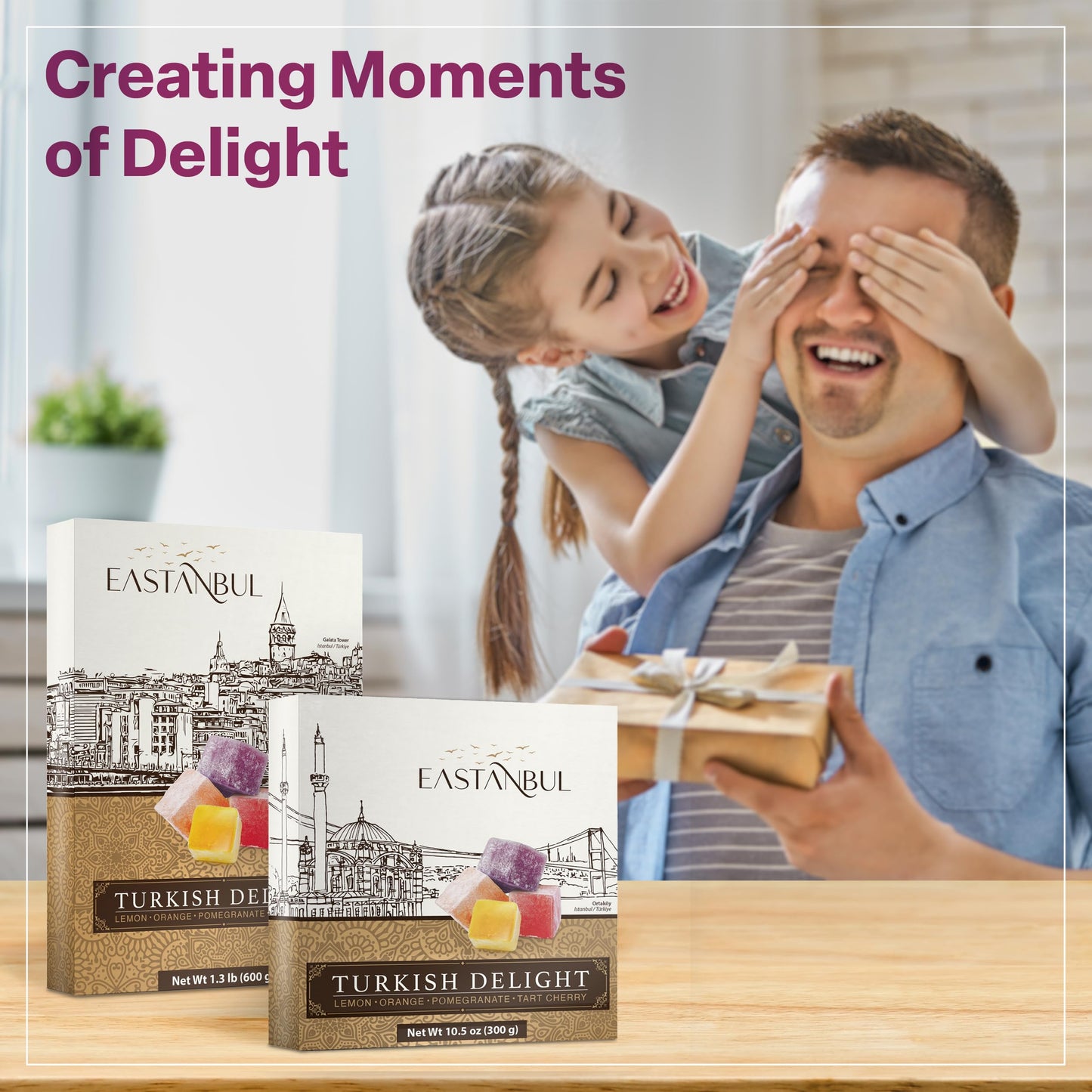Eastanbul Turkish Delight Candy 21.2oz, 4 Flavors Pomegranate, Orange, Tart Cherry, & Lemon Turkish Delights Assorted, Foreign Candy of Turkish Lokum, Turkish Delight Plain, International Candy Box, Valentine's Day Gift