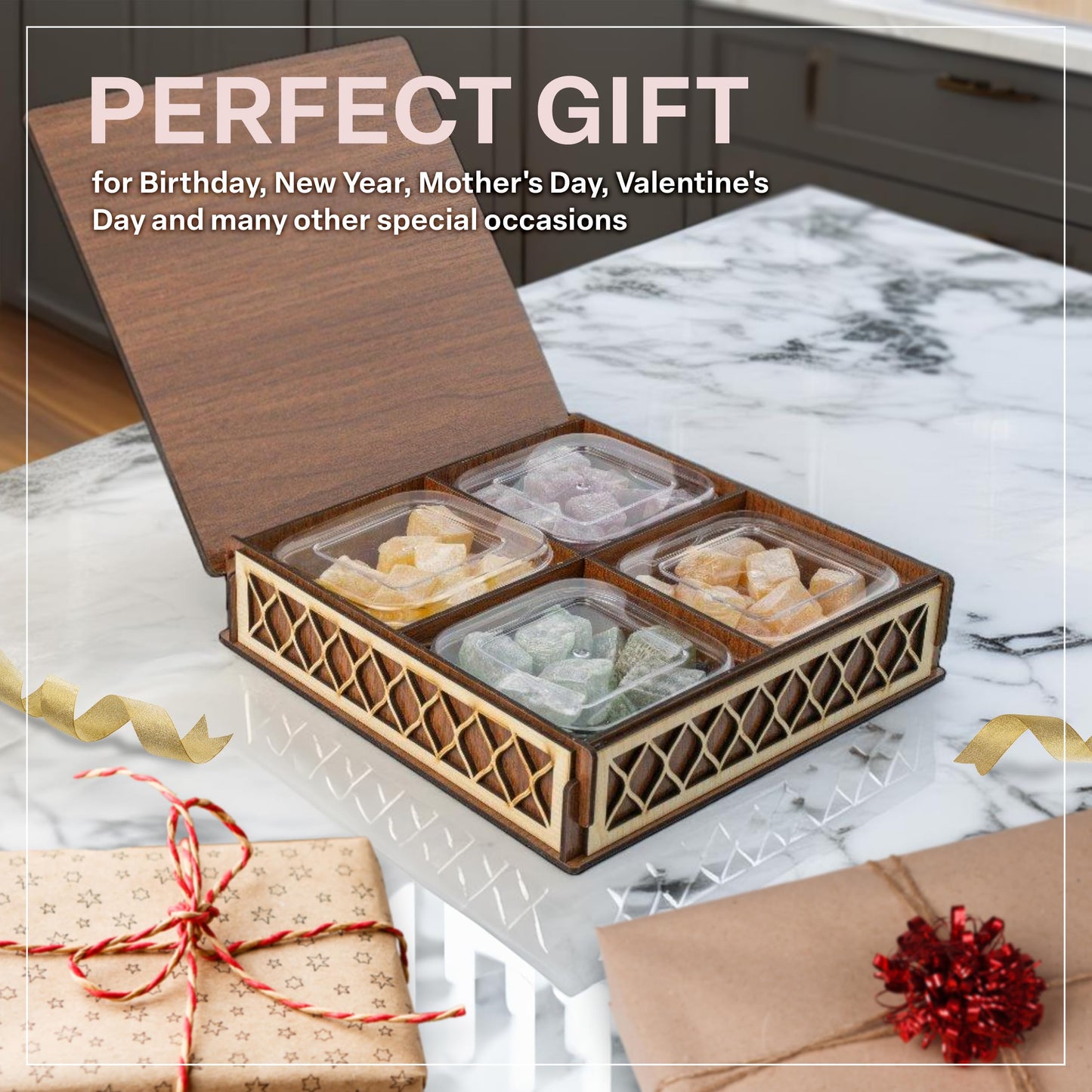 Eastanbul Turkish Delight, 35.3oz, Turkish Delights Candy, Assorted Lokum in Souvenir Wooden Gift Box, Perfect Sweets, Gourmet International Candy Gift, Lokum, Gluten Free, No Synthetic Ingredient
