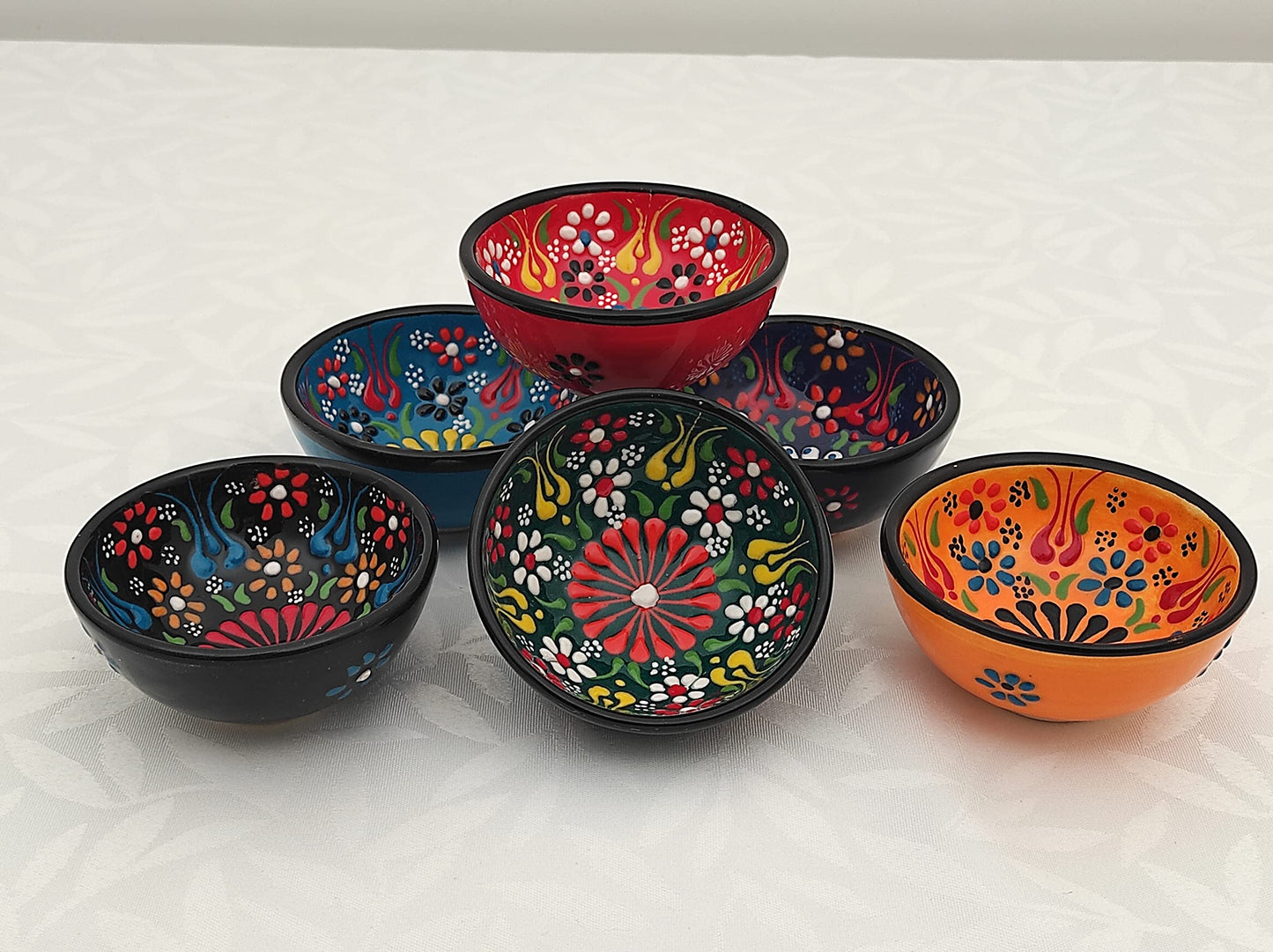 Ayennur Decorative Turkish Ceramic Bowl Set of 6 Serving-Handcrafted(3.14''- 8cm) 2.5oz Pinch sauce Multicolor Dipping Finger Small Serving Charcuterie Bowls(Multi 5)