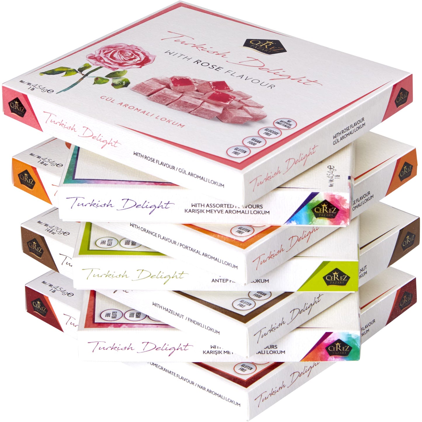 Cerez Pazari Turkish Delight Pistachio Candy Gourmet Premium Vegan Sweets Medium Gift Box 420g | Sweet Luxury Traditional Confectionery Soft Candy Dessert Glucose Free Lokum (Loukoumi) | Apprx.42 Pcs