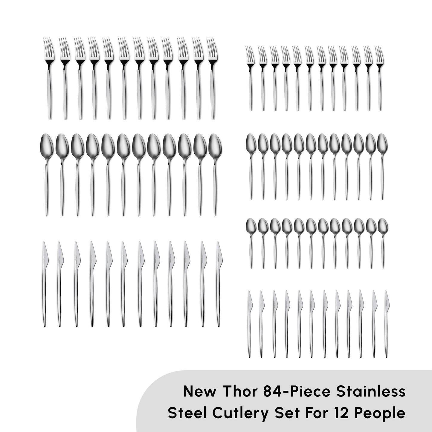 Karaca Thor 84-Piece Table Cutlery with Box, Stainless Steel in Elegant Box, Stylish and Durable Cutlery for Demanding Table Culture