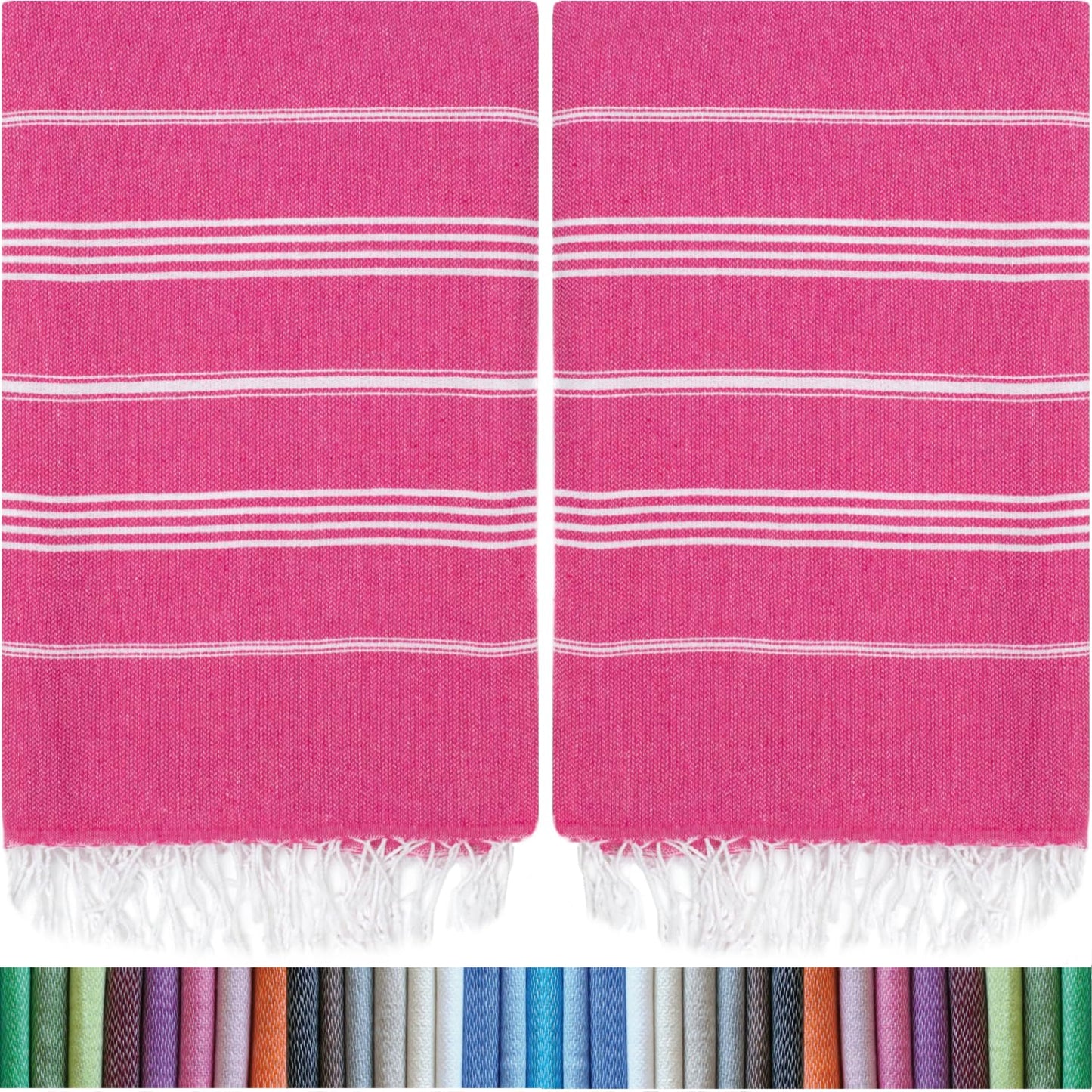 HAVLULAND |Pack of 2| Turkish Beach Towels Oversized 39x71, 100% Turkish Cotton Sand Free Quick Dry Absorbent Towel Travel Blanket for Adults Beach Gift Beach Essentials - Fuchsia