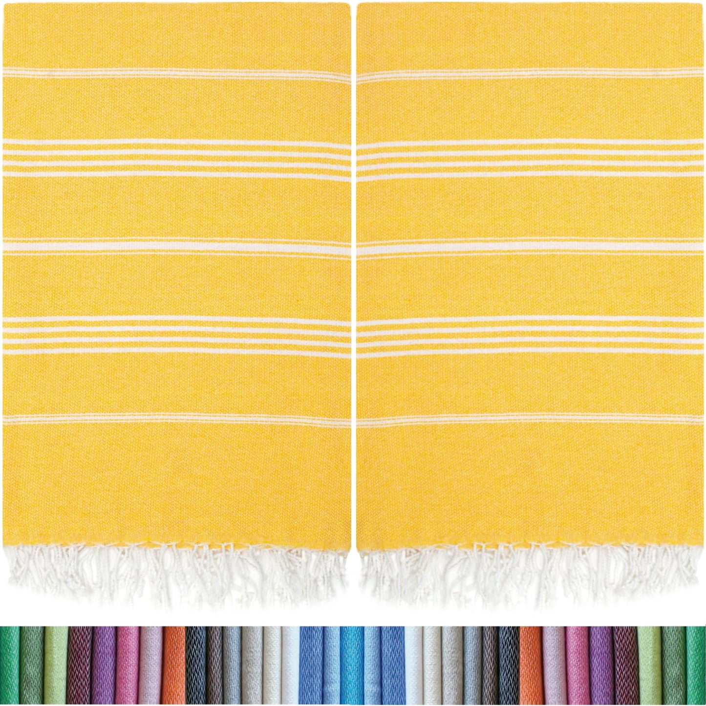 HAVLULAND |Pack of 2| Turkish Beach Towels Oversized 39x71, 100% Turkish Cotton Sand Free Quick Dry Absorbent Towel Travel Blanket for Adults Beach Gift Beach Essentials - Yellow