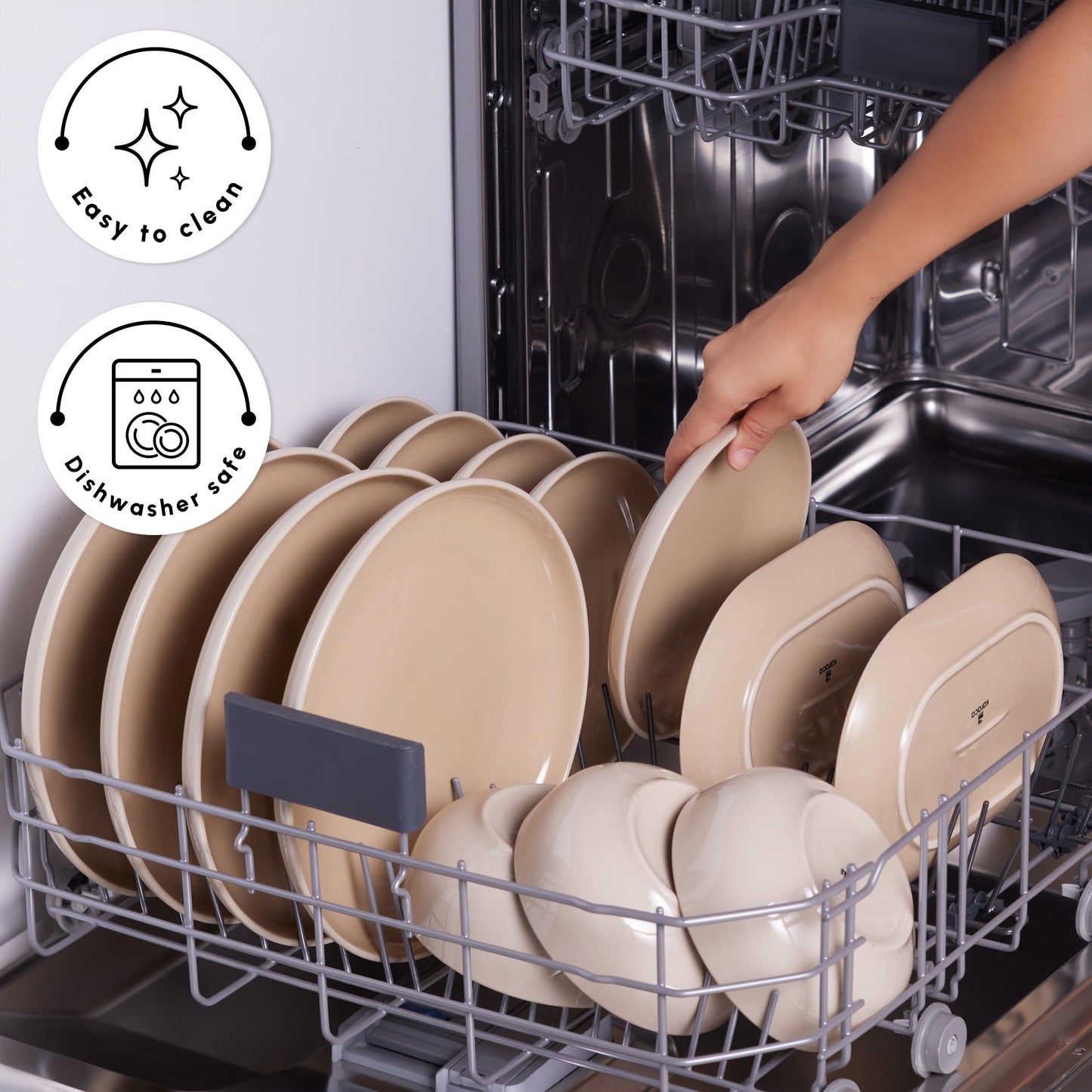 Karaca Terra Stoneware Dinnerware Sets for 8 People, Microwave & Dishwasher Safe Dinner Set, Soft Cream Color, Elegant & Durable Dinnerware Set, Plates and Bowls Sets with Platters & Shakers, 36-Piece