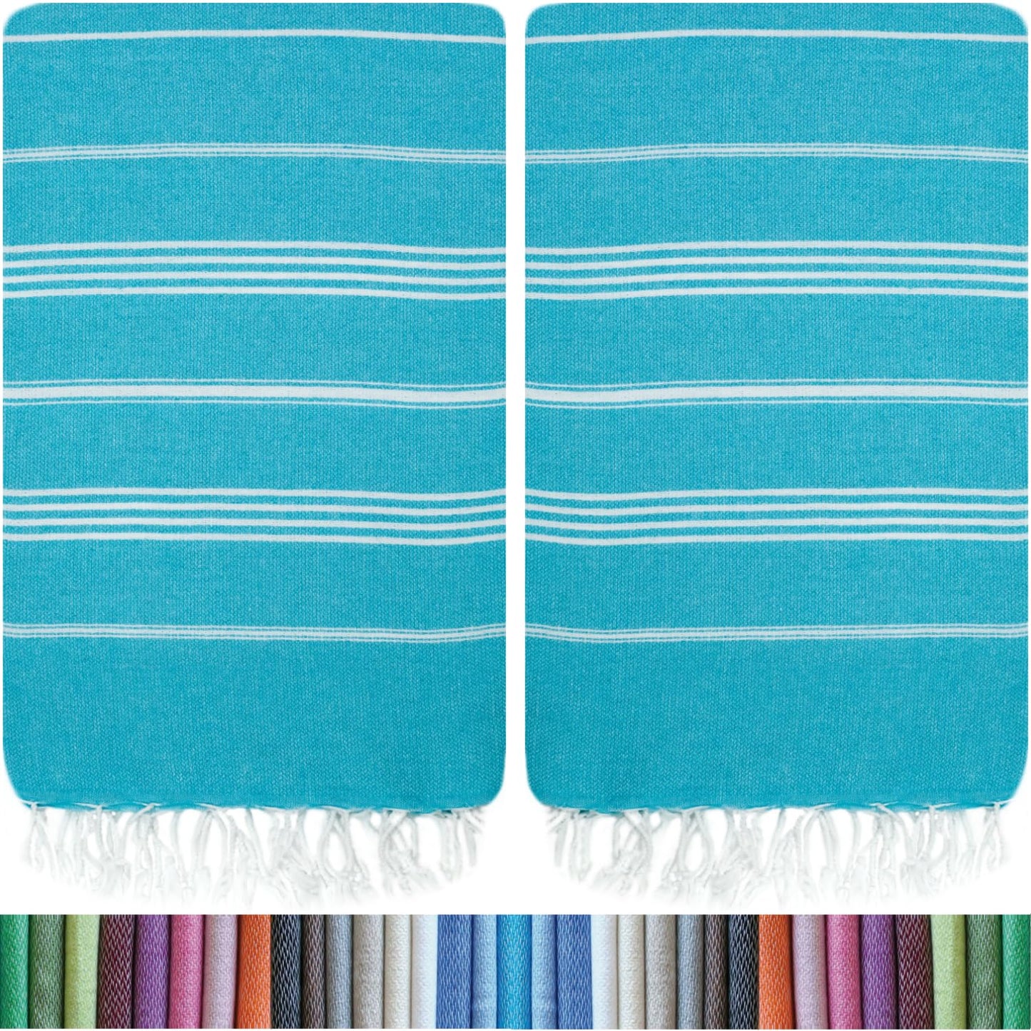 HAVLULAND |Pack of 2| Turkish Beach Towels Oversized 39x71, 100% Turkish Cotton Sand Free Quick Dry Absorbent Towel Travel Blanket for Adults Beach Gift Beach Essentials - Turquoise
