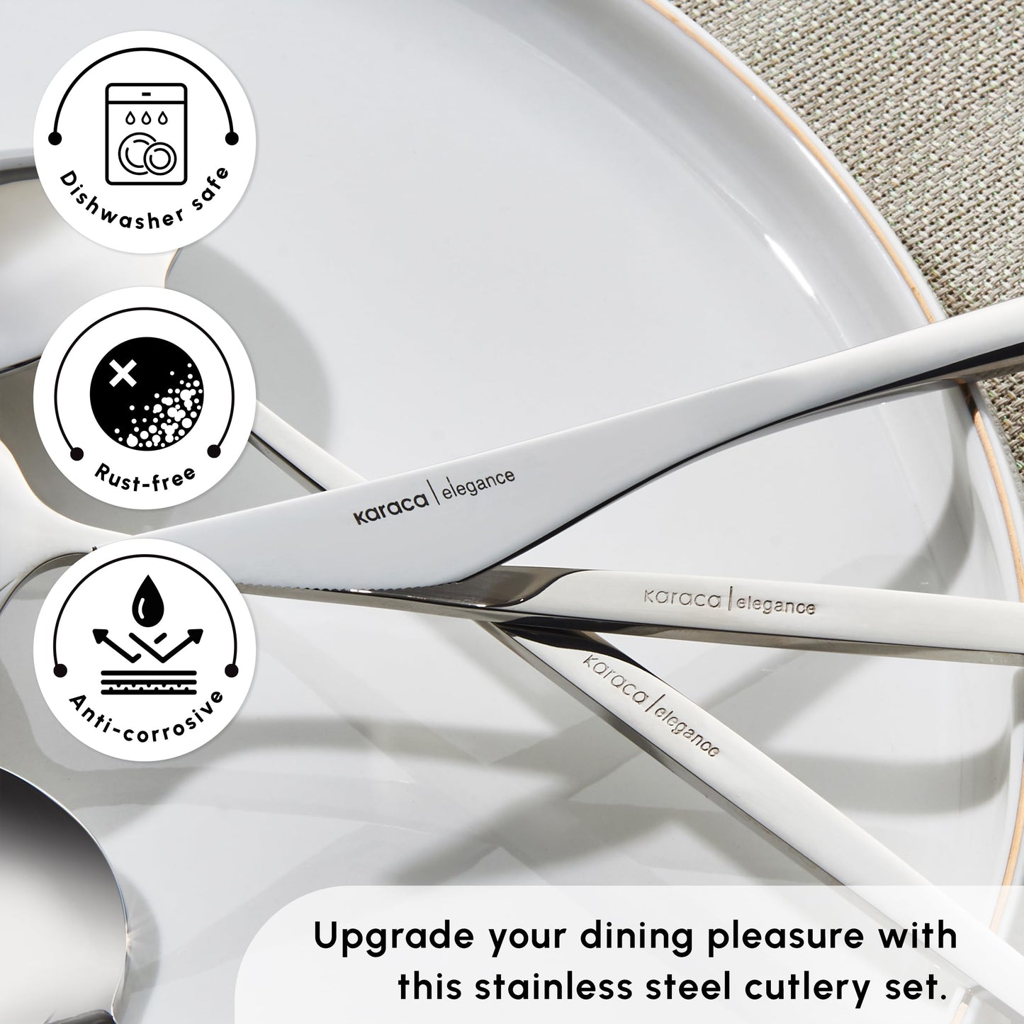 Karaca New Porto Elegance 60-Piece Cutlery Set for 12 People, Tablespoons, Table Forks, Premium Quality, Healthy and Hygienic, Modern Design, Stainless Steel Cutlery Set