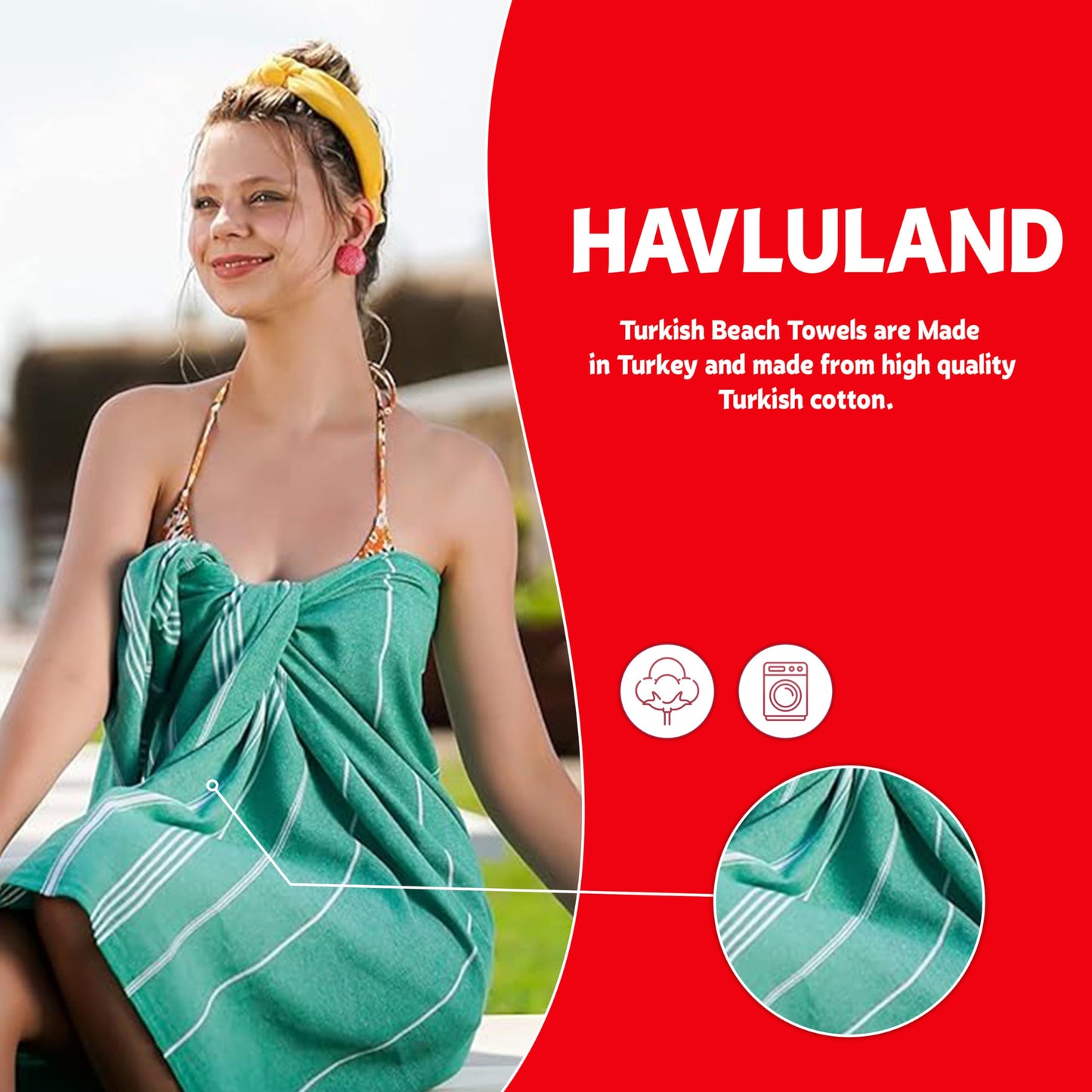 HAVLULAND |Pack of 2| Turkish Beach Towels Oversized 39x71, 100% Turkish Cotton Sand Free Quick Dry Absorbent Towel Travel Blanket for Adults Beach Gift Beach Essentials - Burgundy