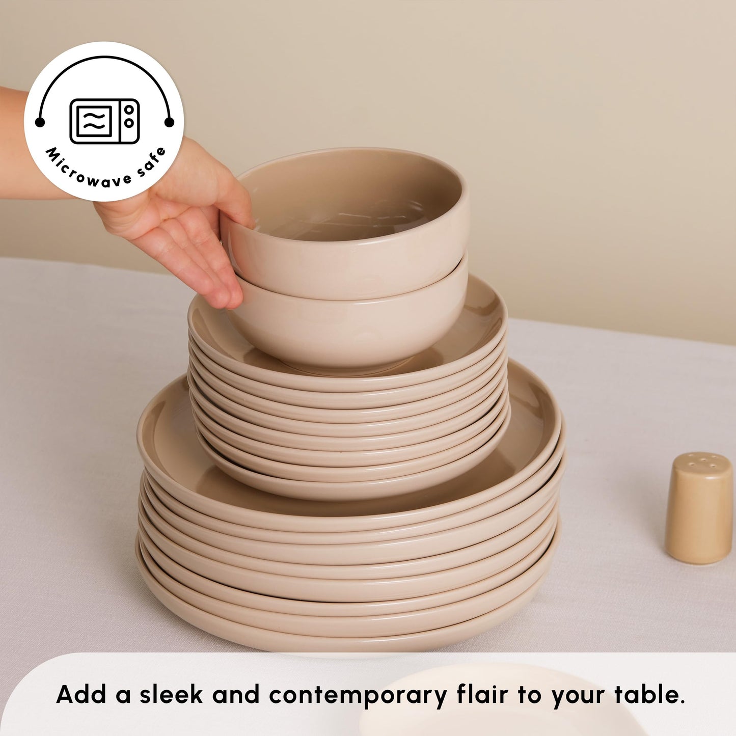 Karaca Terra Stoneware Dinnerware Sets for 8 People, Microwave & Dishwasher Safe Dinner Set, Soft Cream Color, Elegant & Durable Dinnerware Set, Plates and Bowls Sets with Platters & Shakers, 36-Piece