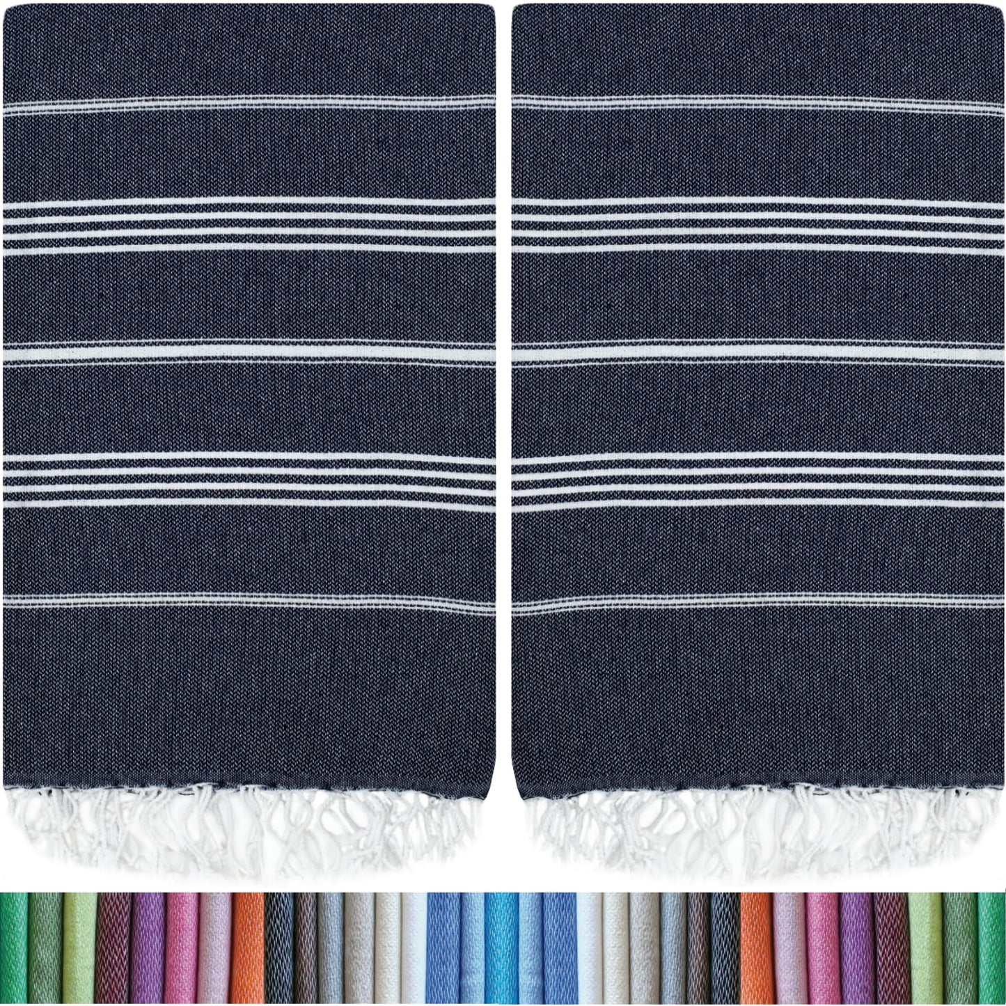HAVLULAND |Pack of 2| Turkish Beach Towels Oversized 39x71, 100% Turkish Cotton Sand Free Quick Dry Absorbent Towel Travel Blanket for Adults Beach Gift Beach Essentials - Navy
