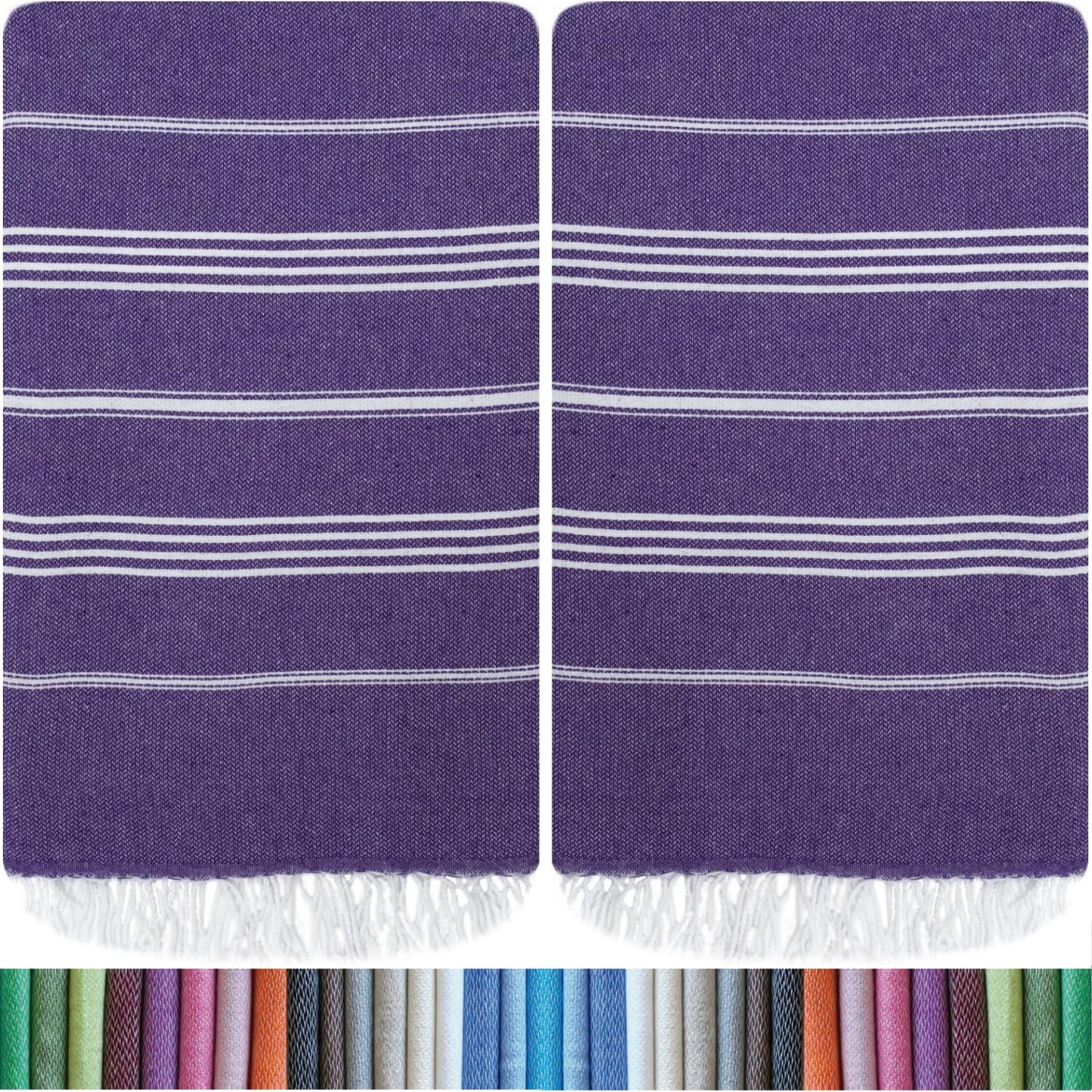 HAVLULAND |Pack of 2| Turkish Beach Towels Oversized 39x71, 100% Turkish Cotton Sand Free Quick Dry Absorbent Towel Travel Blanket for Adults Beach Gift Beach Essentials - Purple