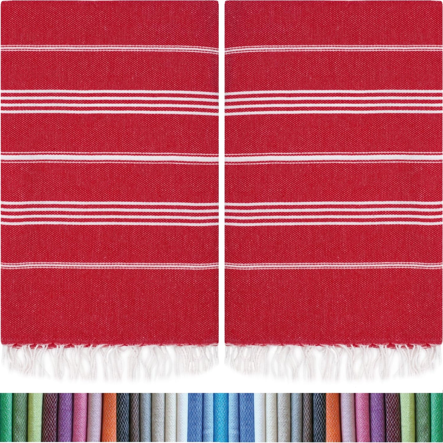 HAVLULAND |Pack of 2| Turkish Beach Towels Oversized 39x71, 100% Turkish Cotton Sand Free Quick Dry Absorbent Towel Travel Blanket for Adults Beach Gift Beach Essentials - Red