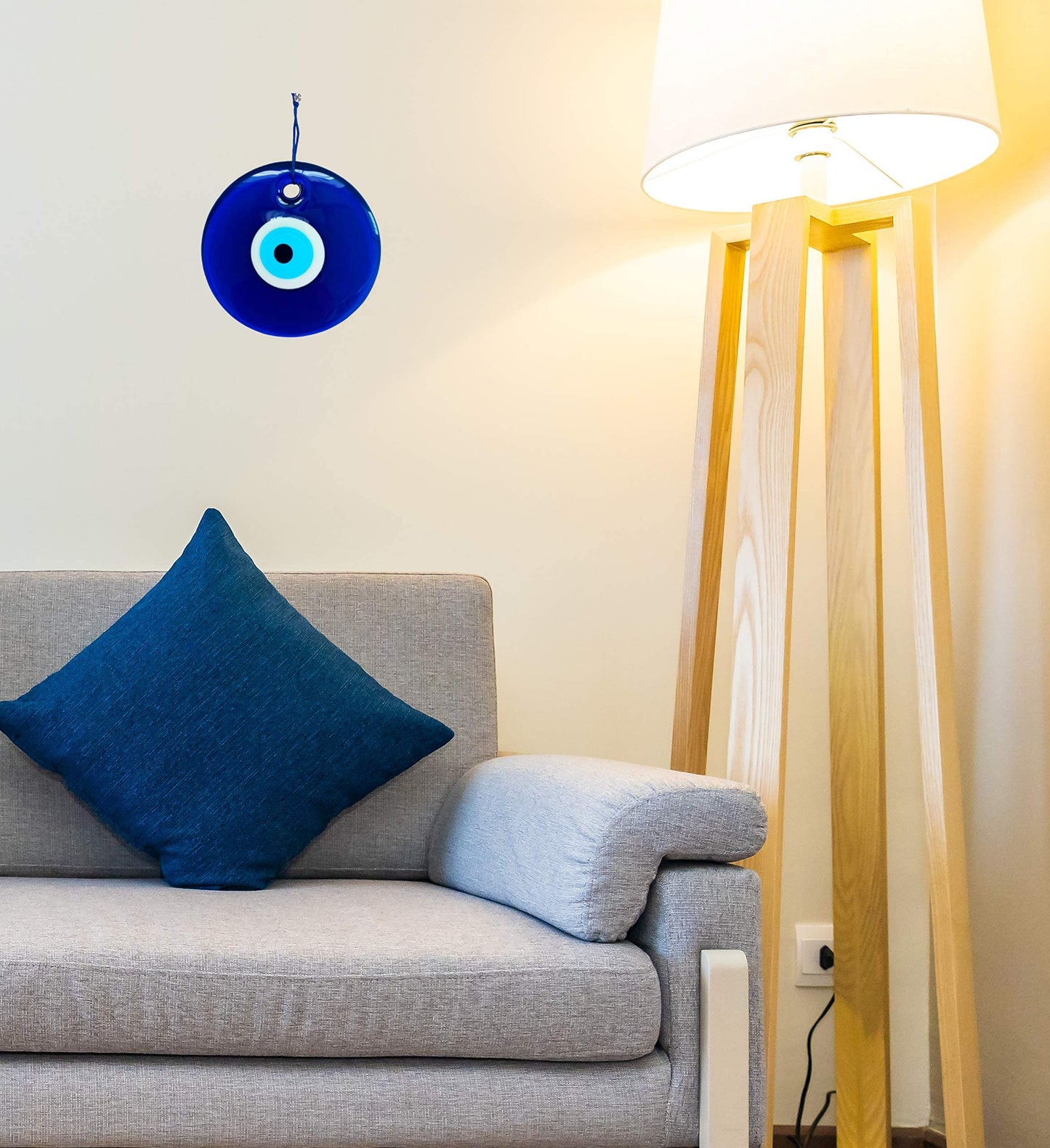 Erbulus 5.4" Glass Blue Evil Eye Wall Hanging Ornament - Turkish Handmade Nazar Amulet - Home Protection Charm - Wall Decor in a Box