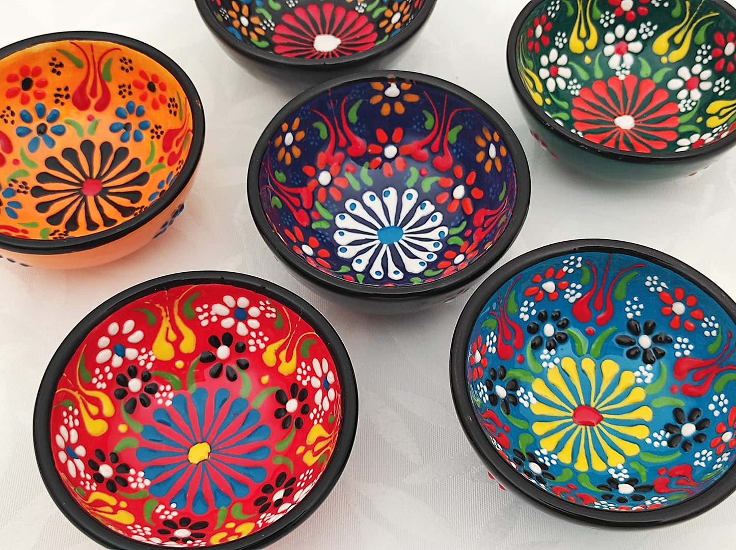 Ayennur Decorative Turkish Ceramic Bowl Set of 6 Serving-Handcrafted(3.14''- 8cm) 2.5oz Pinch sauce Multicolor Dipping Finger Small Serving Charcuterie Bowls(Multi 5)