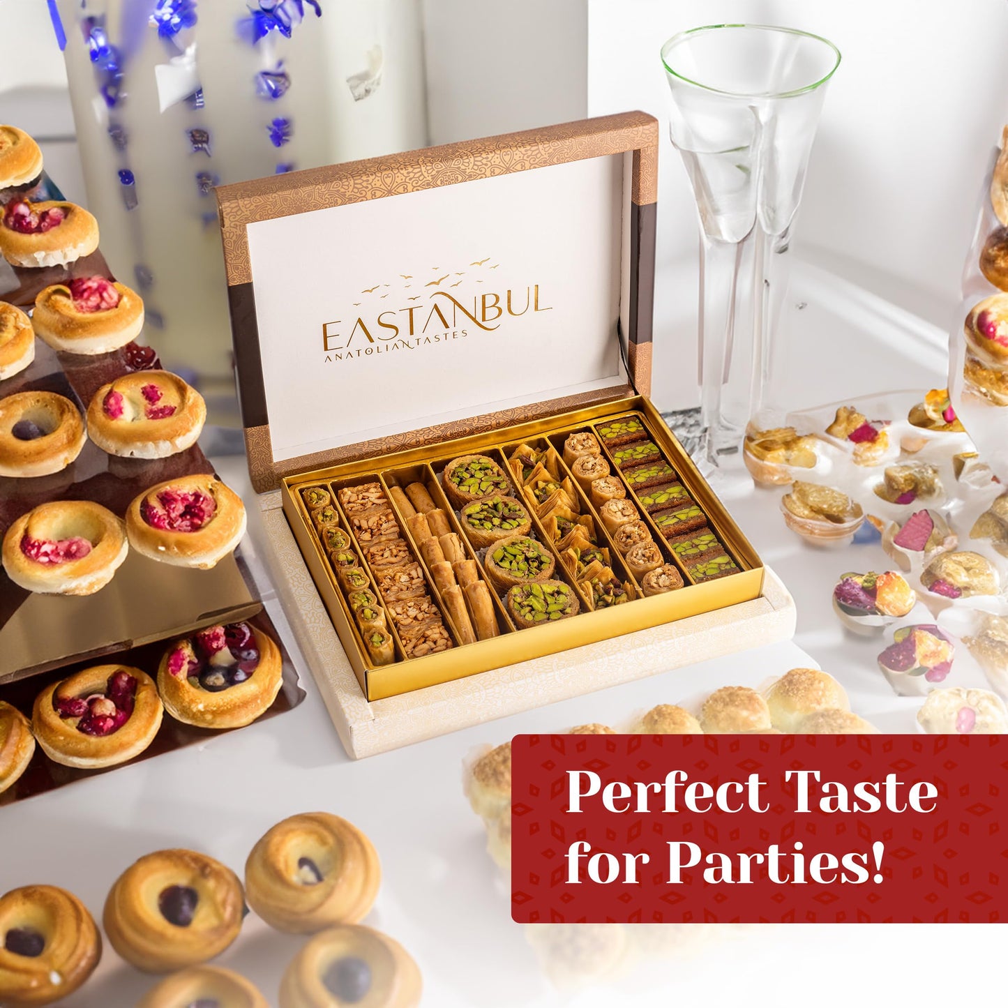 Eastanbul Baklava, 1.1lb, Baklava Pastry, Pistachio Gift Box, Middle Eastern Sweets, Premium Gourmet Desserts, Pistachio & Cashew Rich Pastry, Dulces Arabes, Arabic Sweets, Turkish Gifts