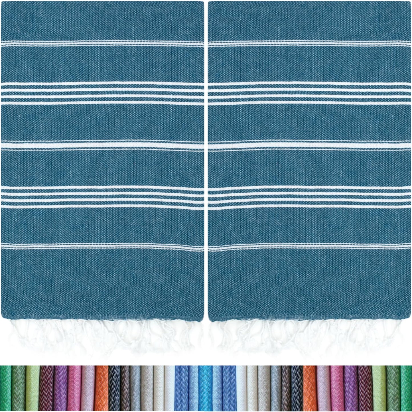 HAVLULAND |Pack of 2| Turkish Beach Towels Oversized 39x71, 100% Turkish Cotton Sand Free Quick Dry Absorbent Towel Travel Blanket for Adults Beach Gift Beach Essentials - Teal