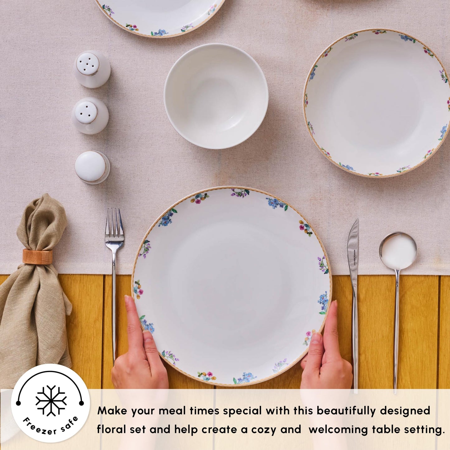 Karaca New Brillo Dinnerware Sets for 12 People, Modern Design, New Bone China Dinner Set, Kitchen Plates Bowls Set with Serving Plates, Salt & Pepper Shakers, Toothpick Holder, 53-Piece
