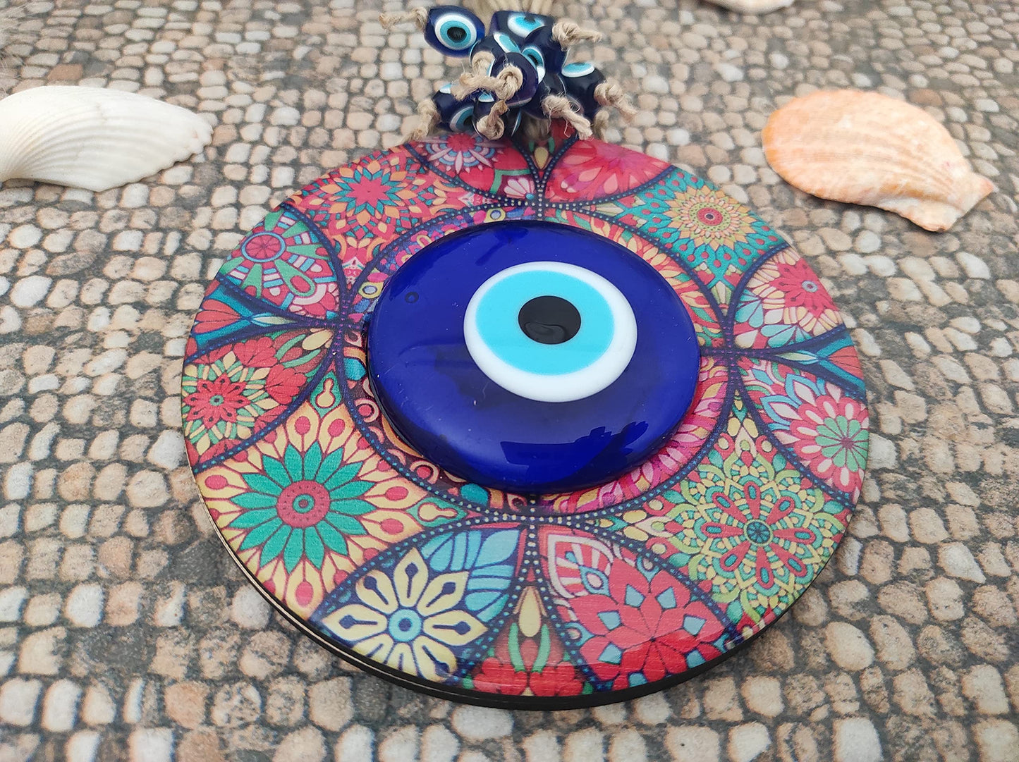 Erbulus Evil Eye Decor Mandala Wall Hanging - 5.1" Wooden Circle - Turkish Nazar Amulet - Evil Eye Protection Charm - Wall Art Amulet in a Box