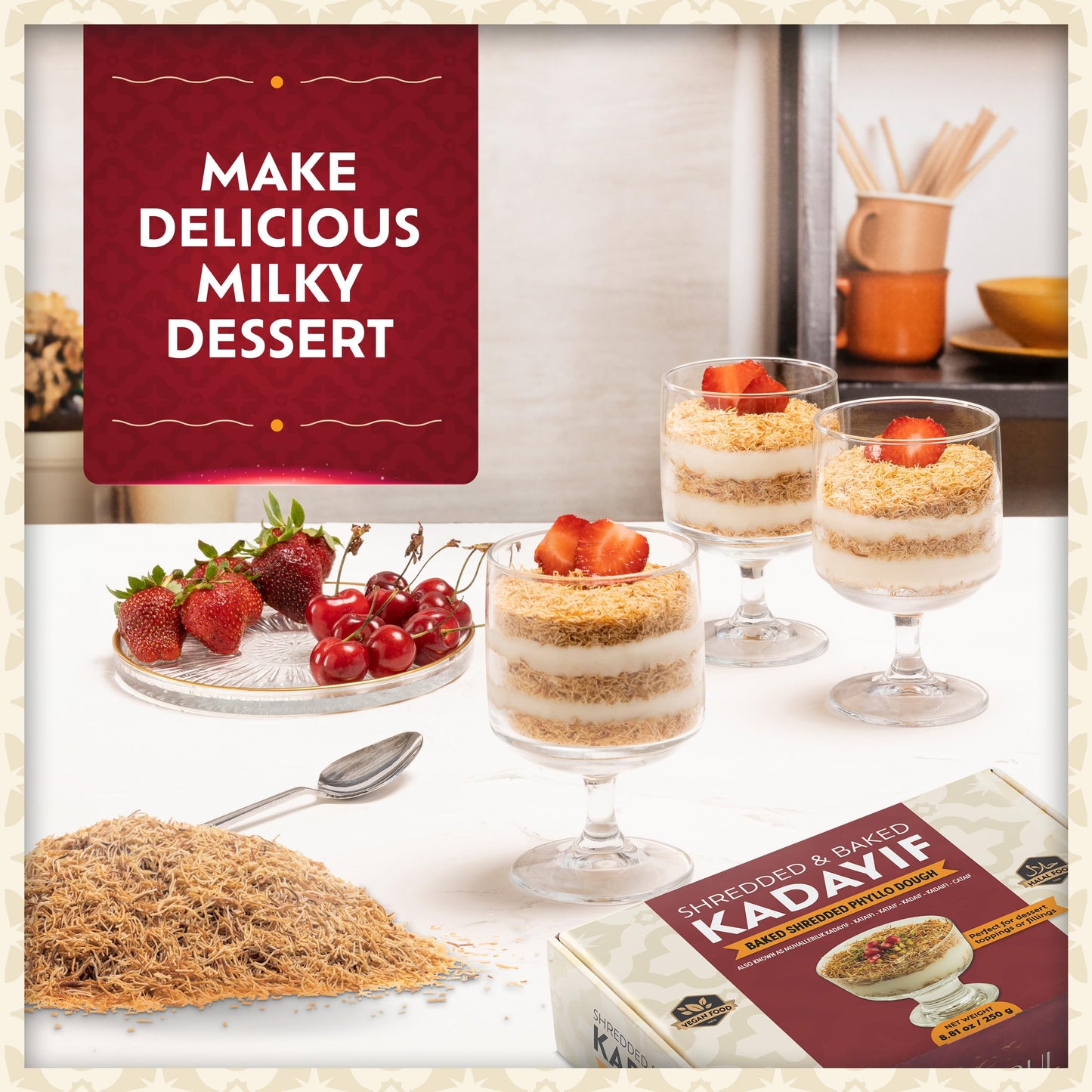 Eastanbul Baked & Shedded Kataifi for Milk Pudding, Crushed Kataifi, Shredded Fillo Dough, Katifi Muhallebi Kadaifi Sprinkles Katafi Topping, Kadayif Pastry Dough for Dubai Chocolate, 250g (8.8oz)