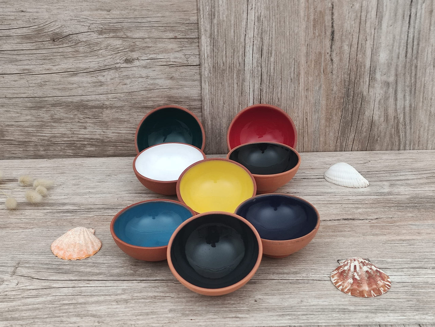 Ayennur Turkish Terracotta Pinch Charcuterie Ceramic Bowls Set of 8-3.15 Inch(8cm)-3.5 (oz),Dipping Sauce Dish Prep Condiments Small Tiny Bowls (Multi 6)