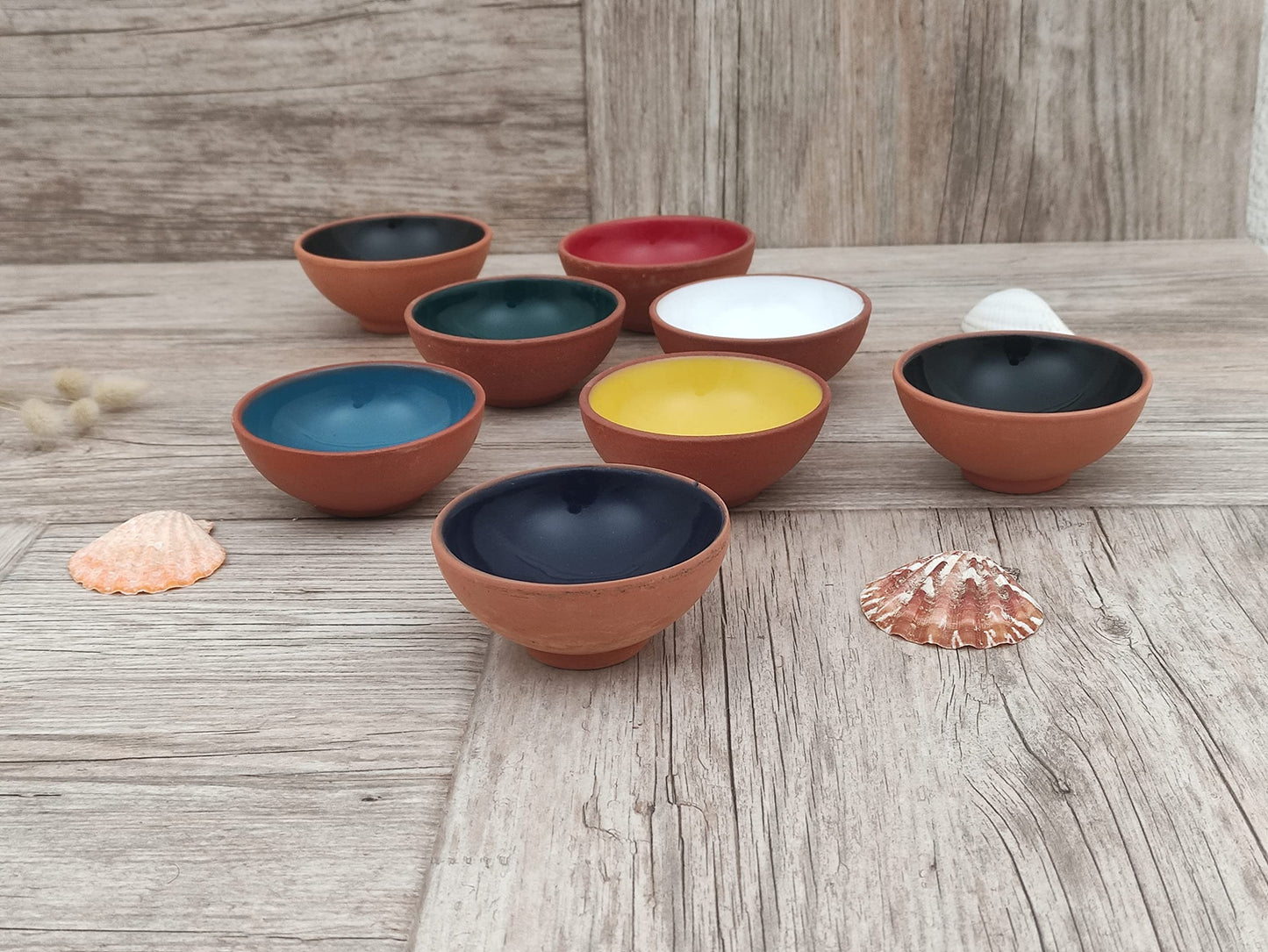 Ayennur Turkish Terracotta Pinch Charcuterie Ceramic Bowls Set of 8-3.15 Inch(8cm)-3.5 (oz),Dipping Sauce Dish Prep Condiments Small Tiny Bowls (Multi 6)